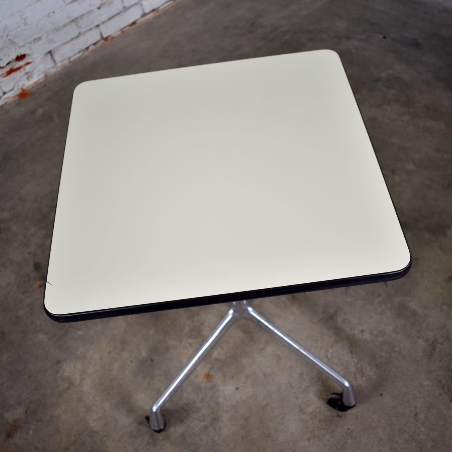 20th Century Eames for Herman Miller Rolling Side Table Universal Base White Laminate Top