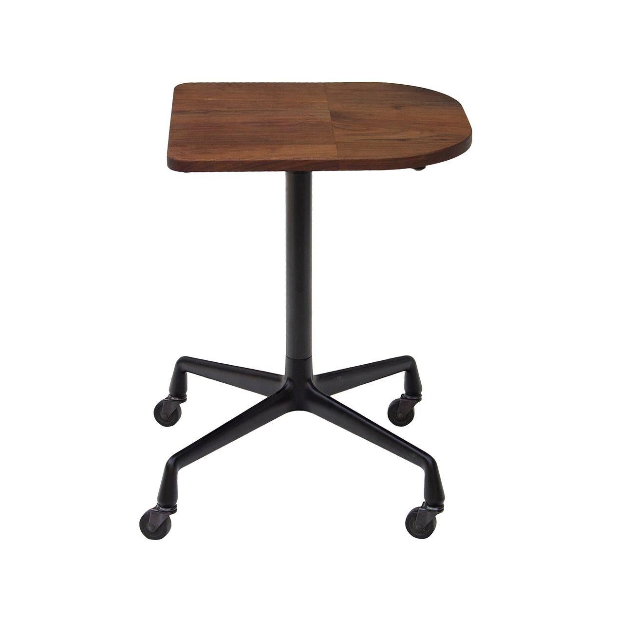 USA, 1970s
Vintage Herman Miller aluminum group table base on casters- with a custom made solid American black walnut top. The top was added to the base circa 2016 and is oiled walnut, and a solid chunk of it. This style table is such a usable