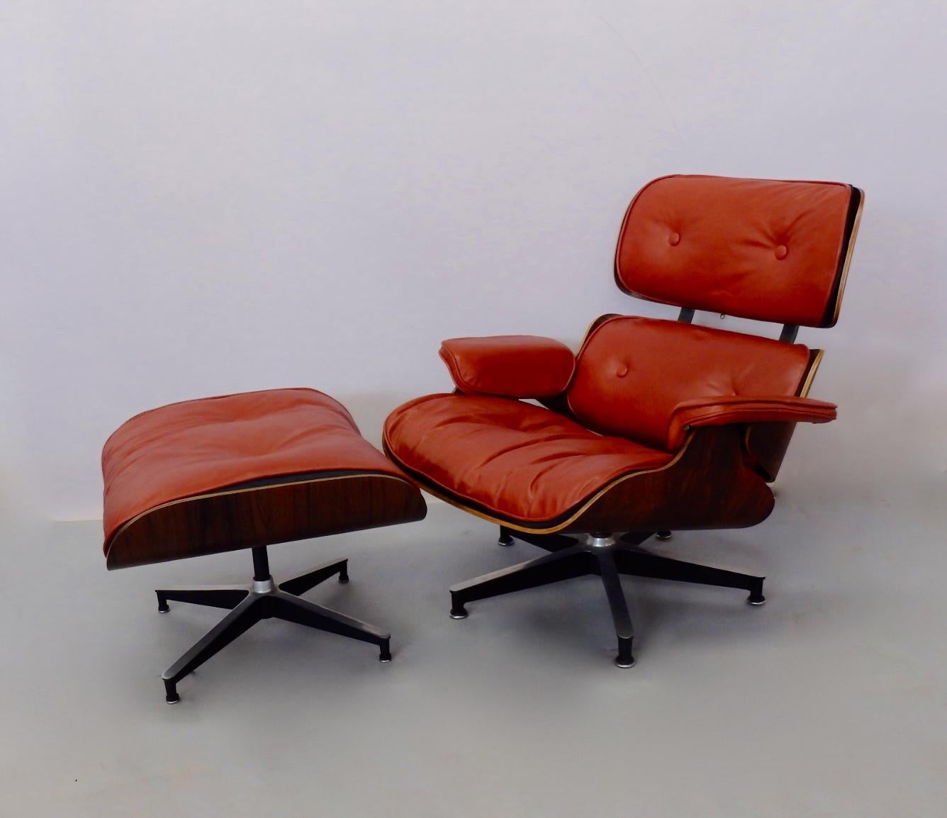 Eames for Herman Miller Rosewood with Red Leather 670 Lounge Chair and Ottoman 1