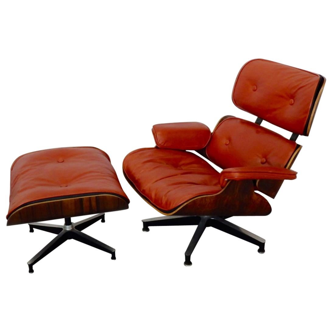 Eames for Herman Miller Rosewood with Red Leather 670 Lounge Chair and Ottoman