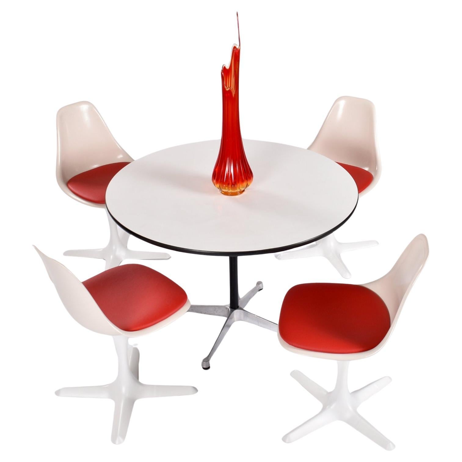 Mid-Century Modern Eames for Herman Miller Round White Laminate Table on Aluminum Base