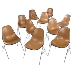 Used Eames for Herman Miller Stacking Brown Naugahyde DSS Shell Chairs 20 Available