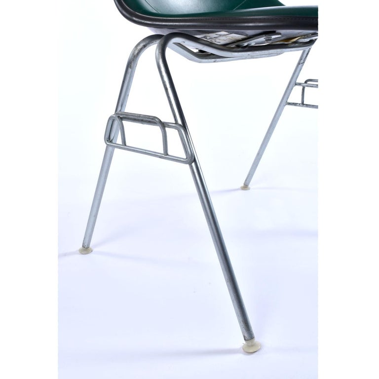 Eames for Herman Miller Stacking DSS Fiberglass Shell Chairs with Green Pads 6