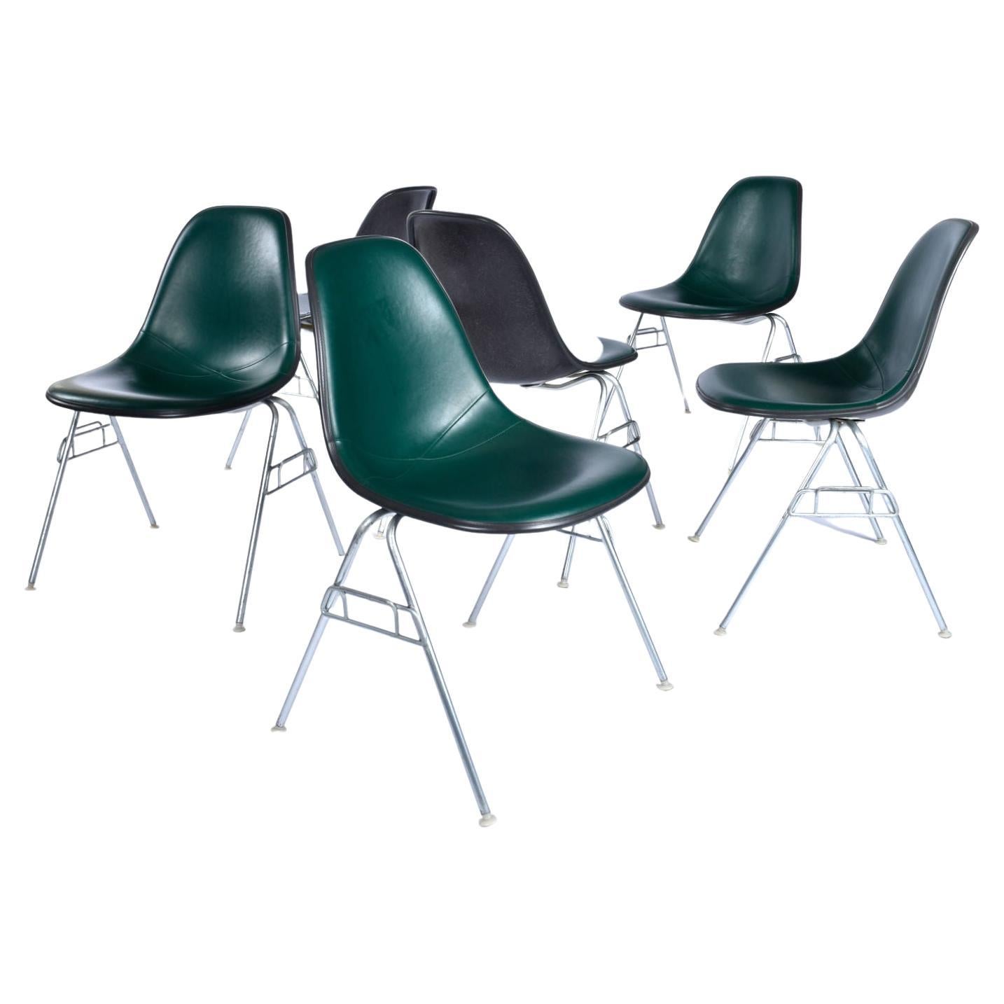 Mid-Century Modern Eames for Herman Miller Stacking DSS Fiberglass Shell Chairs with Green Pads
