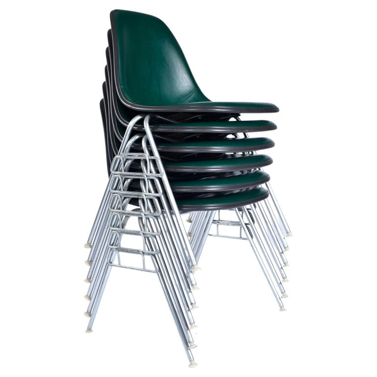 American Eames for Herman Miller Stacking DSS Fiberglass Shell Chairs with Green Pads