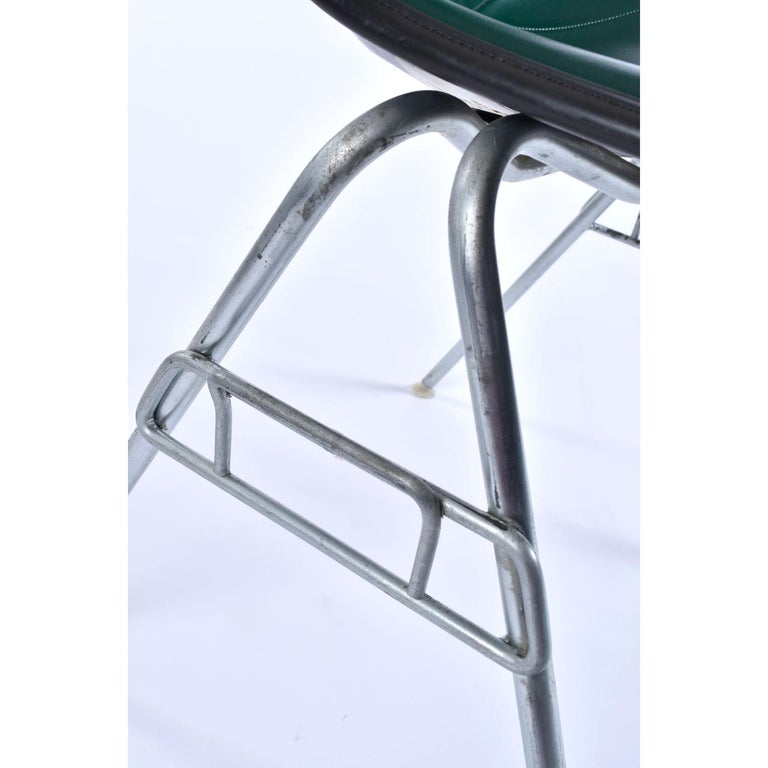Metal Eames for Herman Miller Stacking DSS Fiberglass Shell Chairs with Green Pads