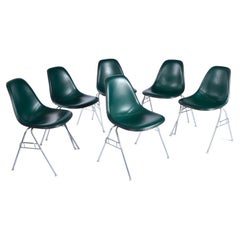 Eames pour Herman Miller - Chaises empilables en forme de coquille en fibre de verre DSS avec coques vertes