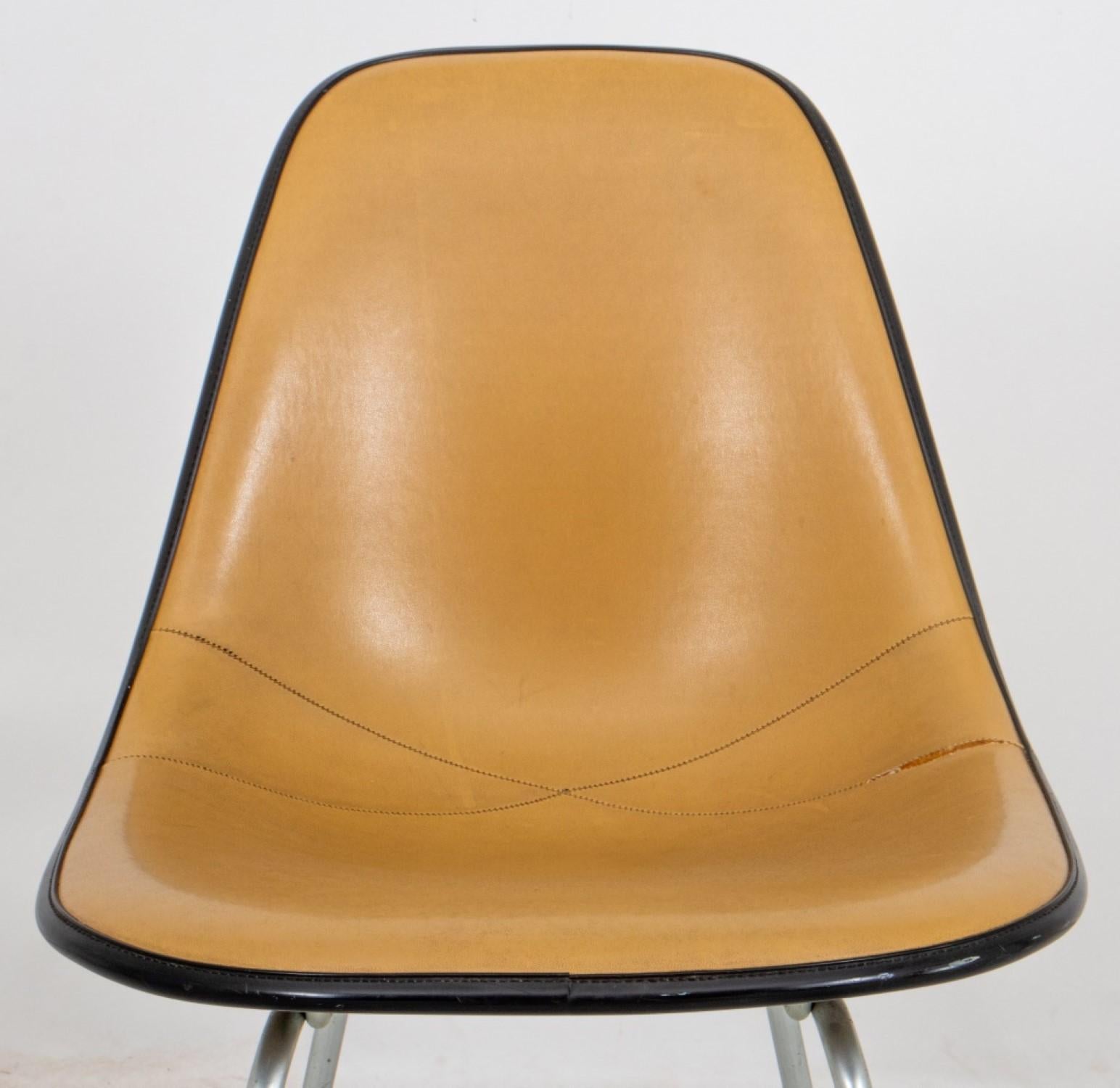 Metal Eames for Herman Miller Tan Padded Shell Chair For Sale