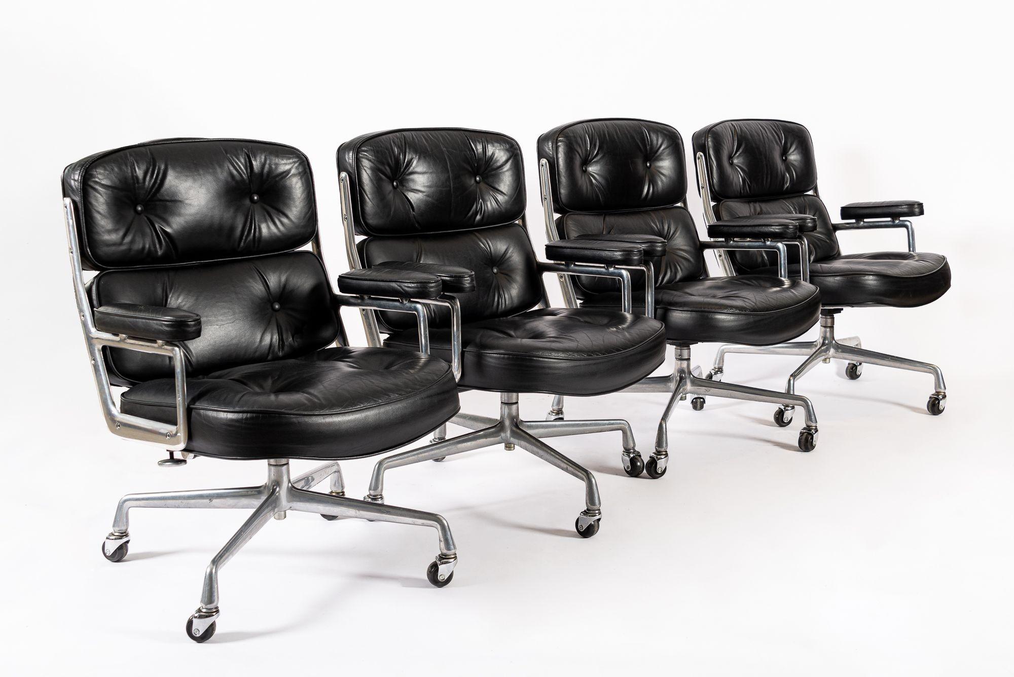 Eames for Herman Miller Time Life Black Leather Office Chairs 1980s For Sale 4