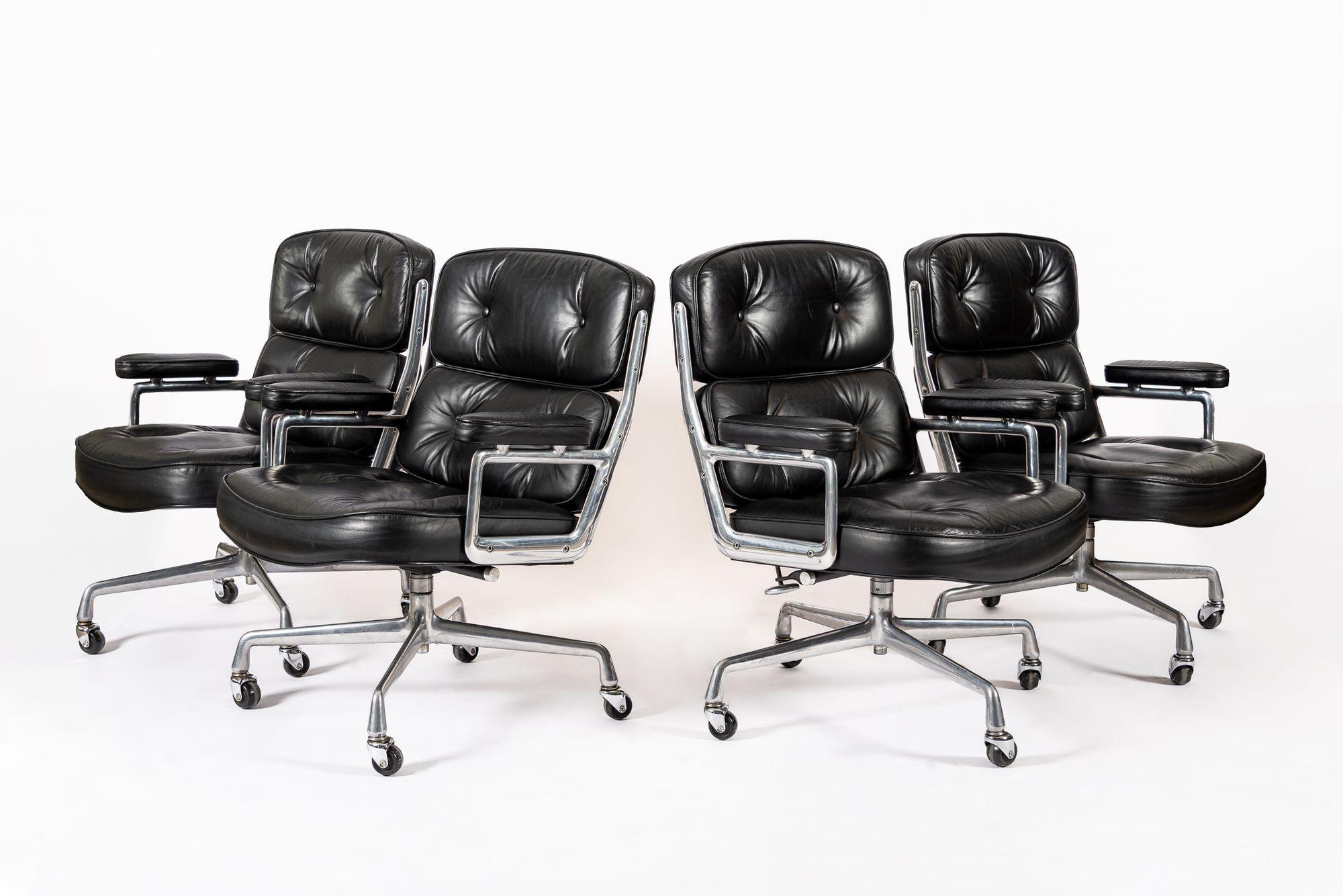 Eames for Herman Miller Time Life Black Leather Office Chairs 1980s For Sale 6