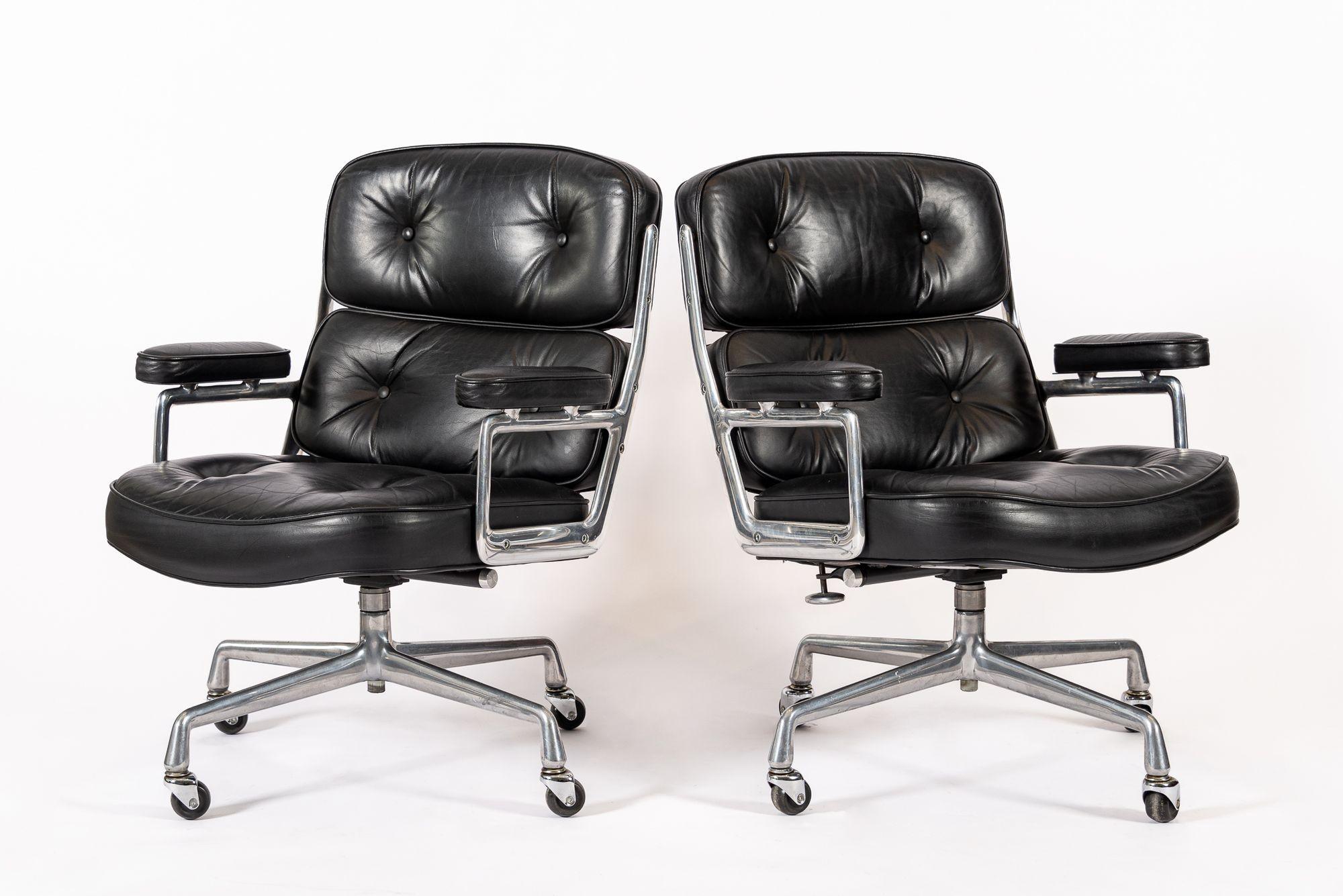 Eames for Herman Miller Time Life Black Leather Office Chairs 1980s For Sale 7