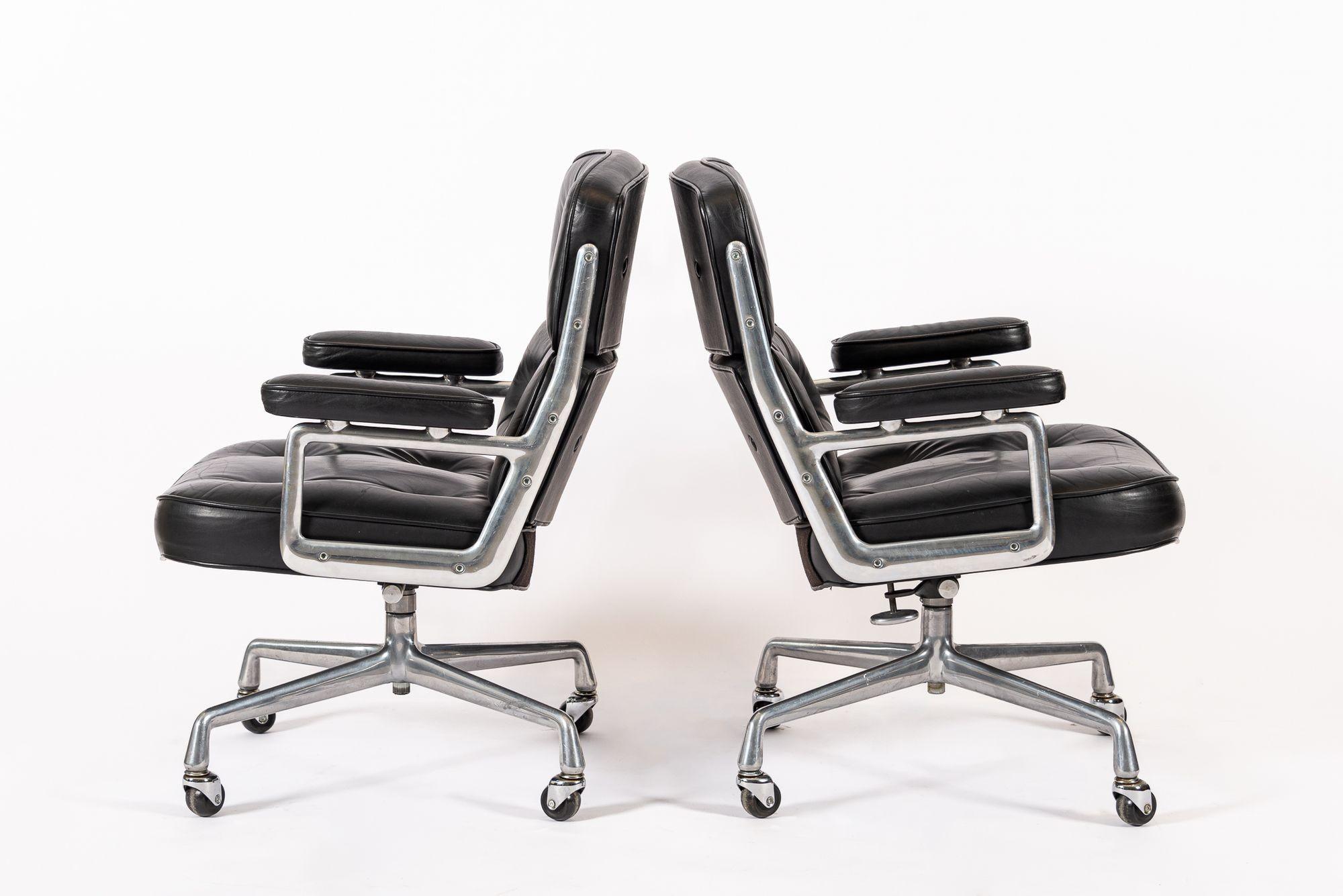Eames for Herman Miller Time Life Black Leather Office Chairs 1980s For Sale 8