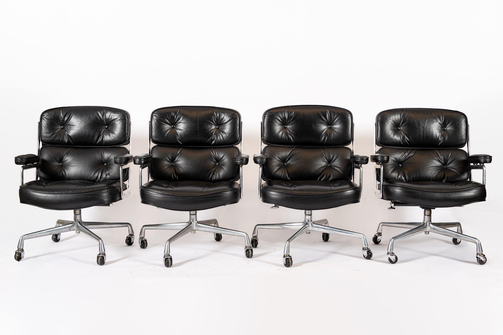 American Eames for Herman Miller Time Life Black Leather Office Chairs 1980s For Sale