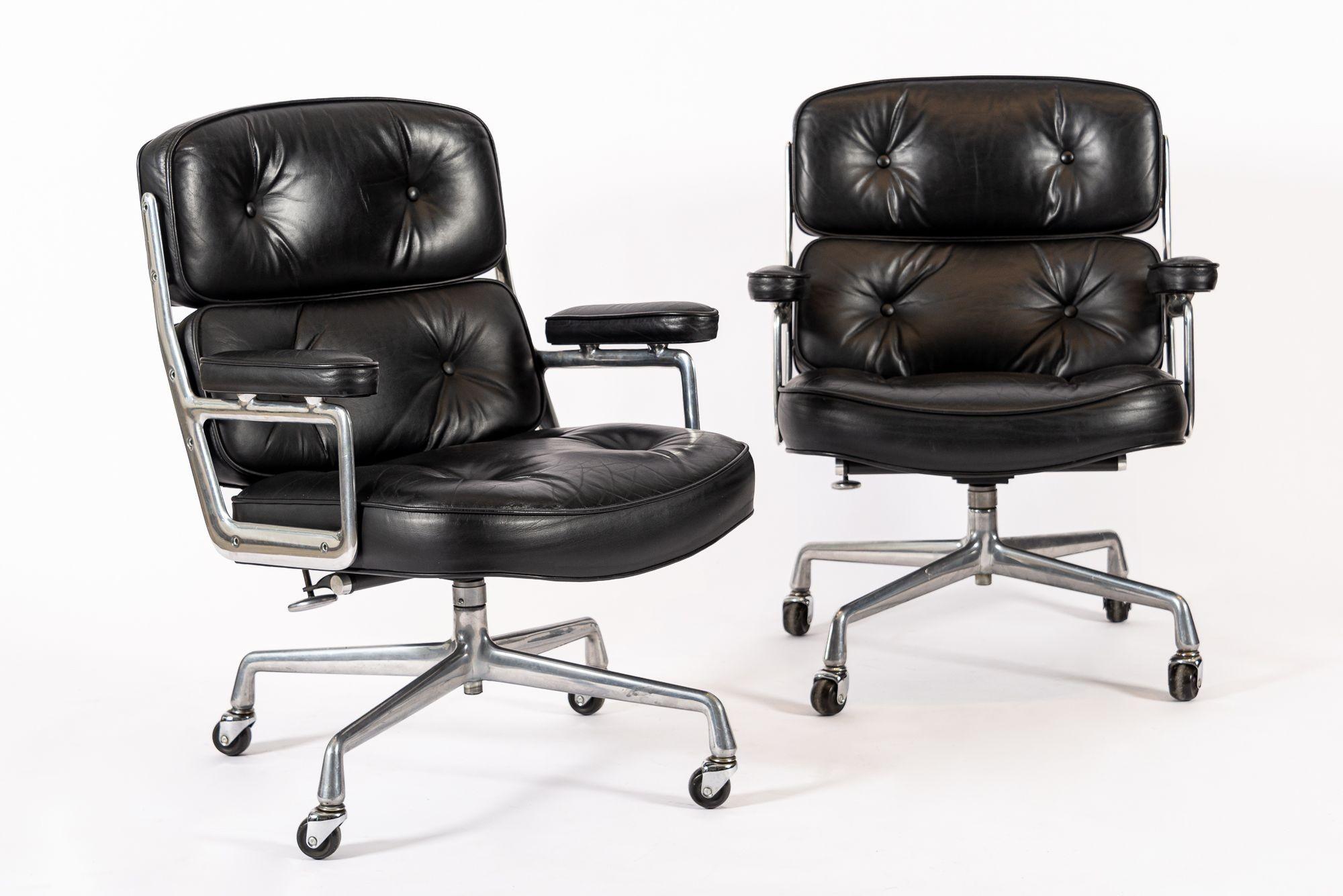 Late 20th Century Eames for Herman Miller Time Life Black Leather Office Chairs 1980s For Sale