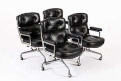 Eames for Herman Miller Time Life Black Leather Office Chairs, 1980s - Set of 4