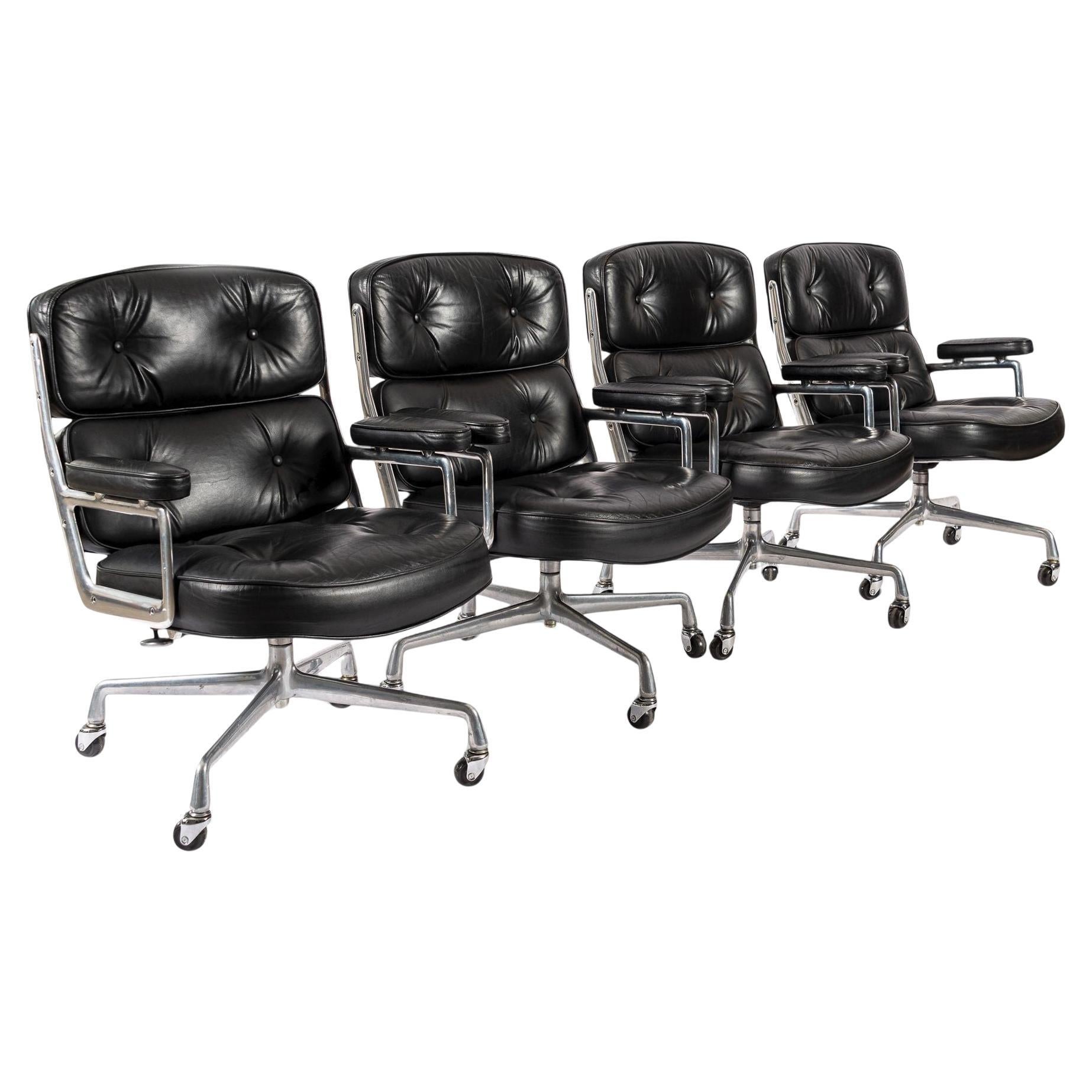 Eames für Herman Miller Time Life Bürostühle aus schwarzem Leder, 1980er Jahre - 4er-Set im Angebot