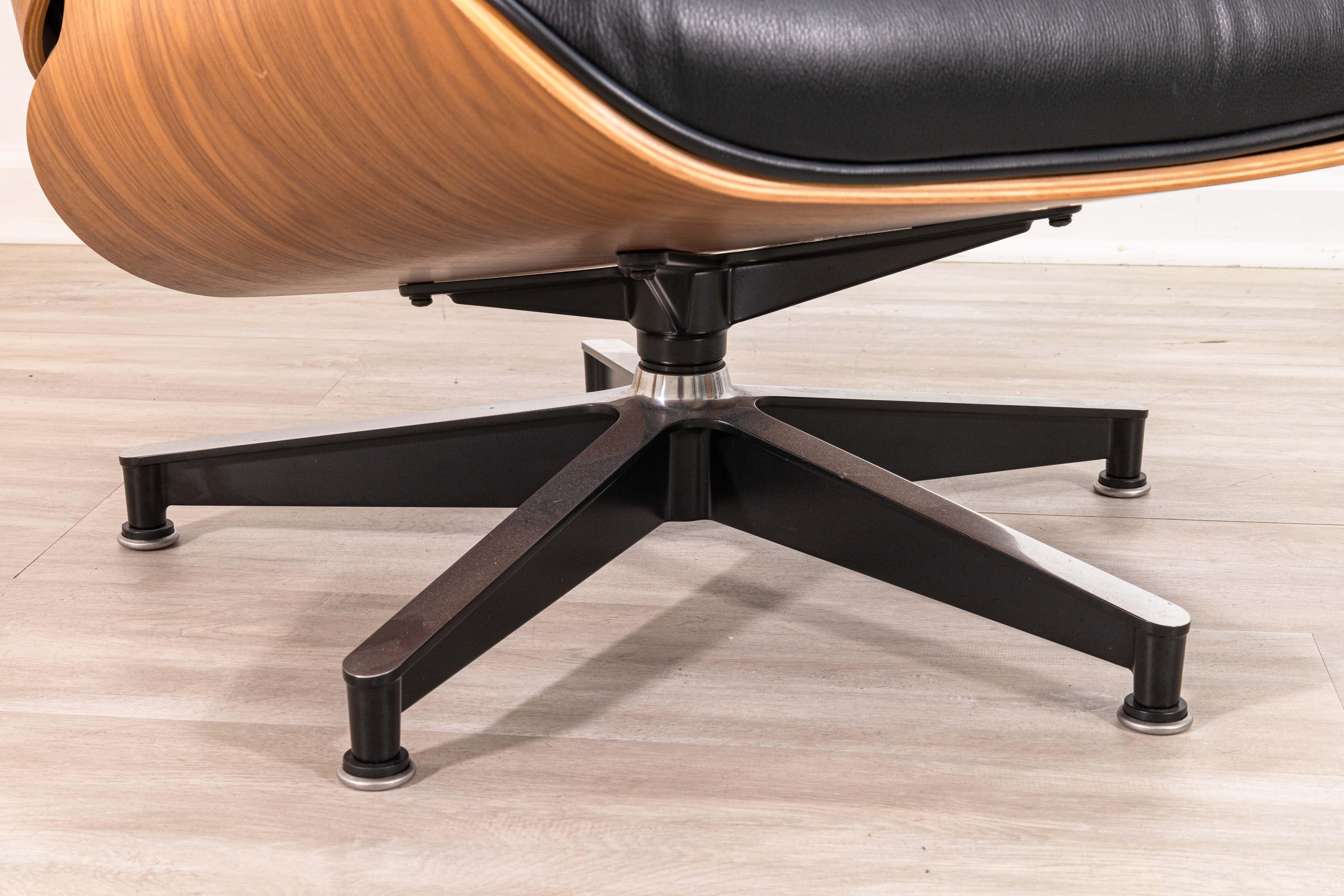 Eames for Herman Miller Walnut and Black Leather Lounge Chair and Ottoman w Tags 8