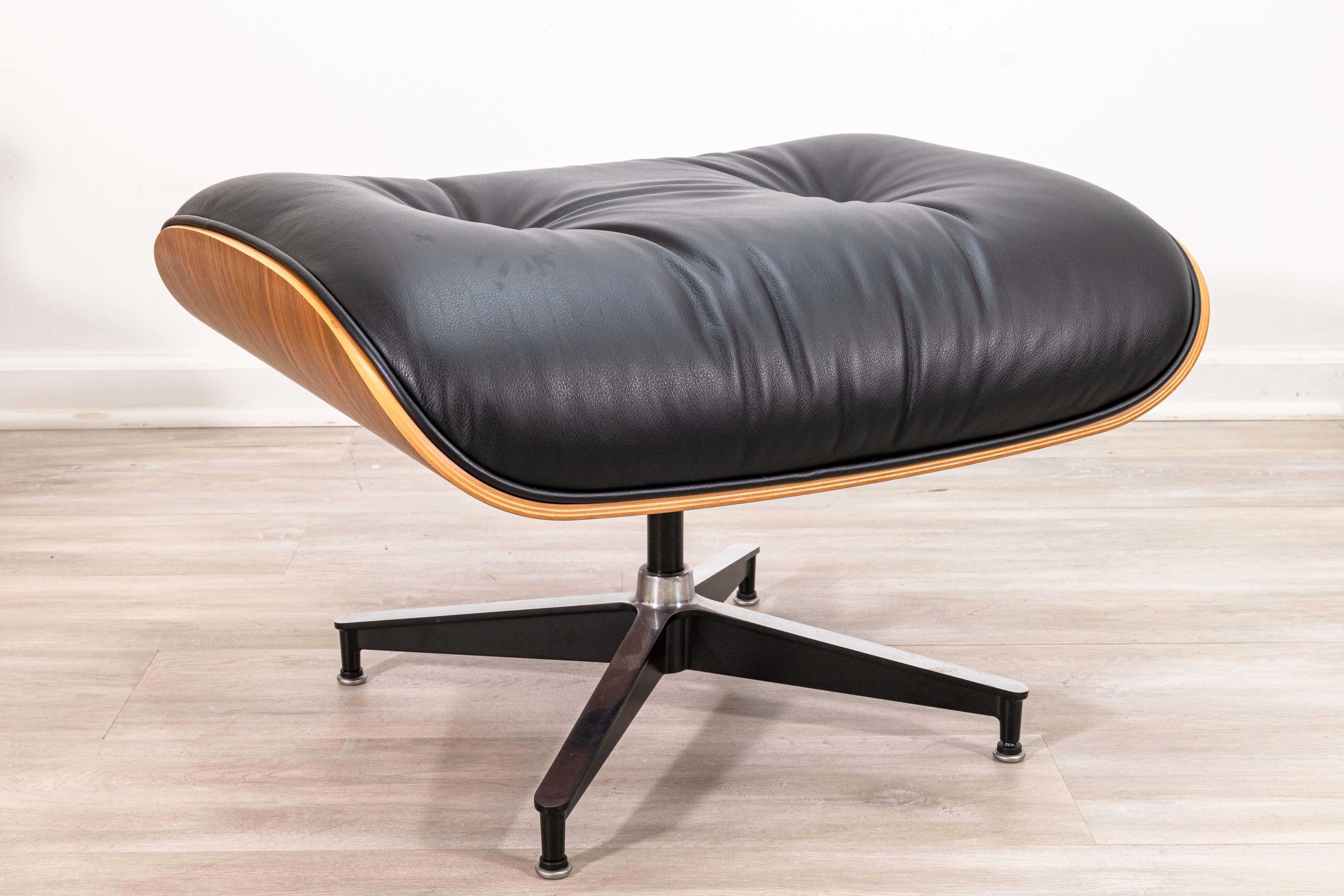 Eames for Herman Miller Walnut and Black Leather Lounge Chair and Ottoman w Tags 9