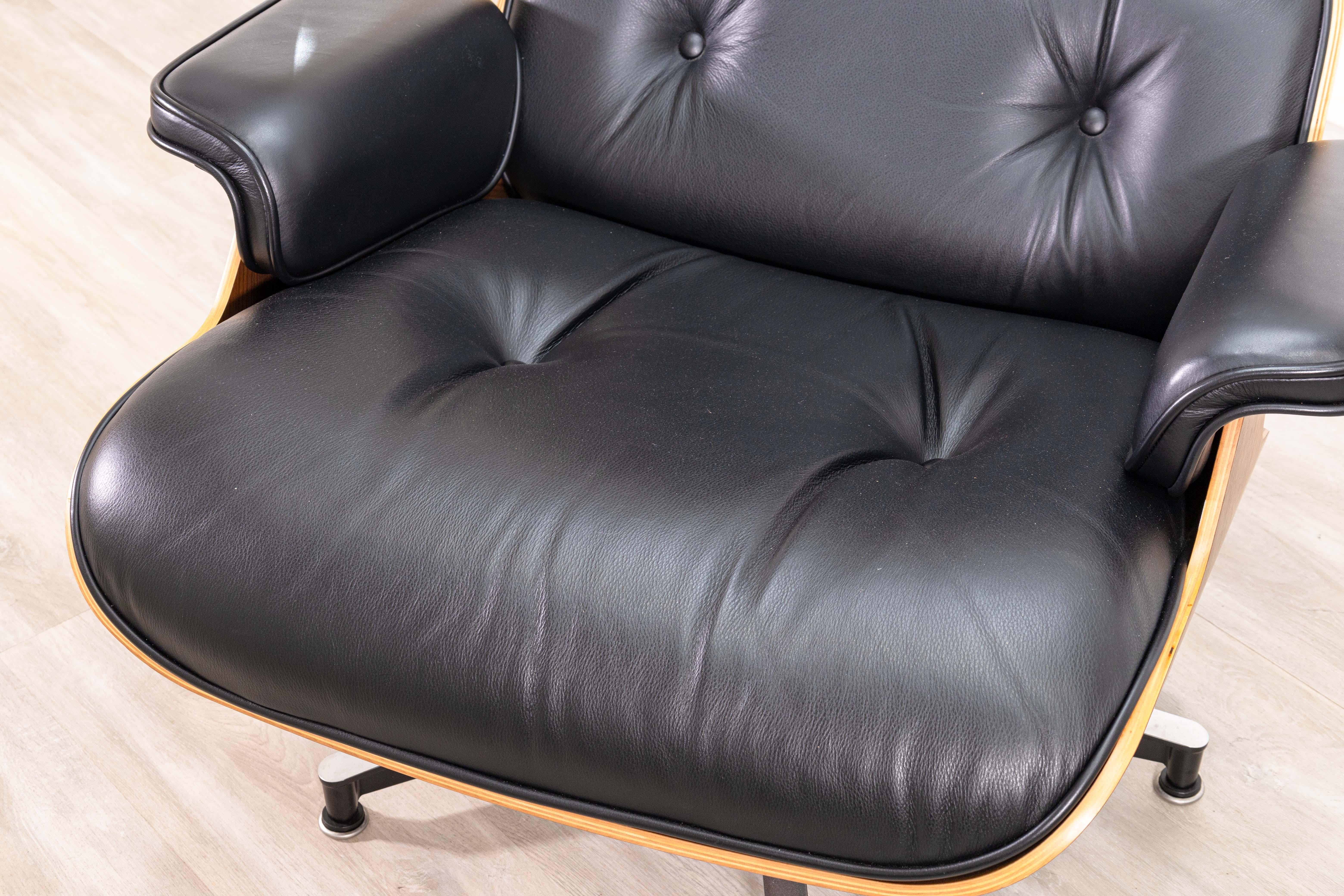 Eames for Herman Miller Walnut and Black Leather Lounge Chair and Ottoman w Tags 3