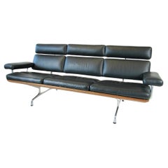 Eames for Herman Miller walnut black leather aluminum soft pad sofa