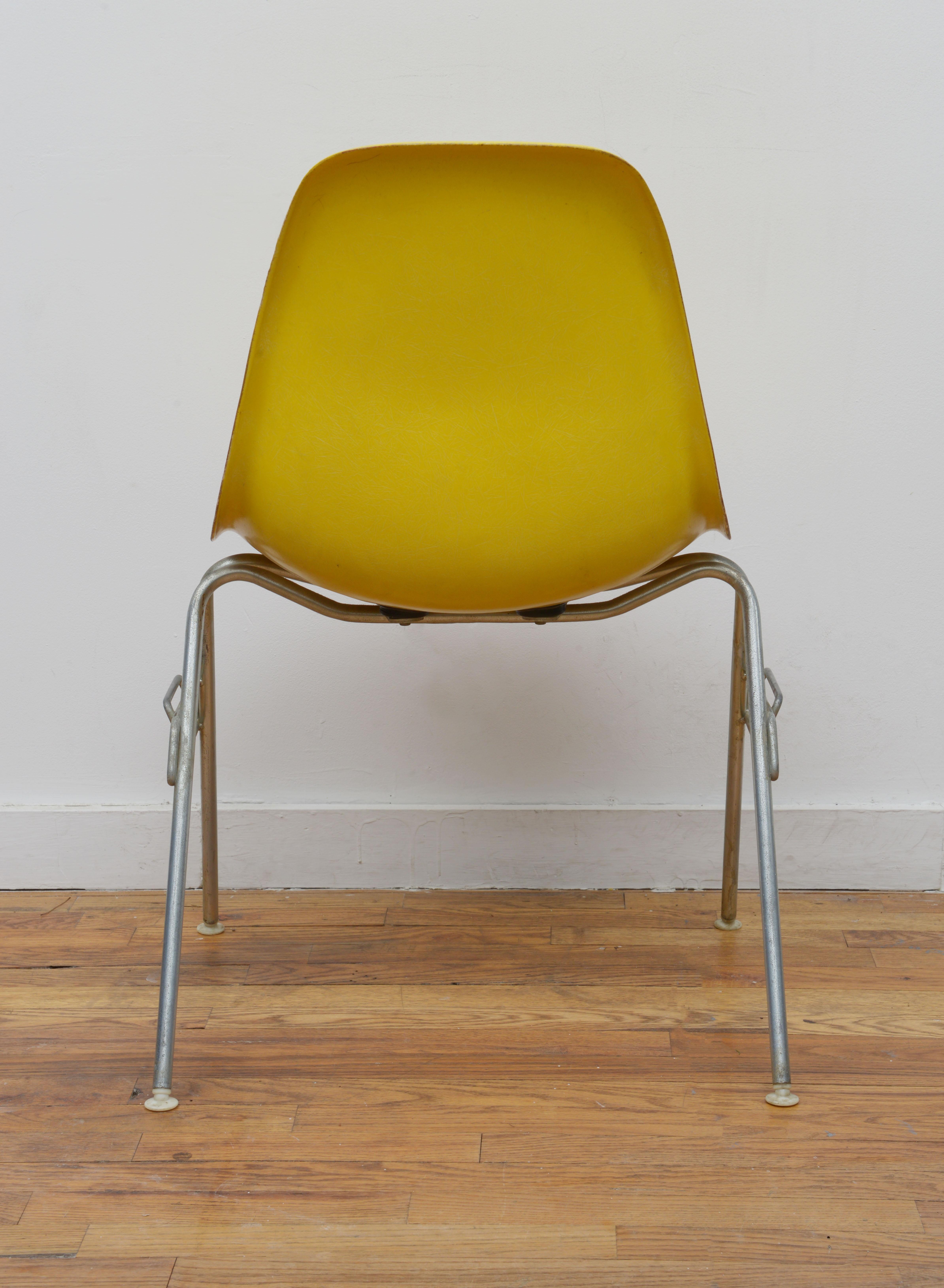 Hand-Crafted Eames for Herman Miller Yellow Dss Fiberglass Chair 1950s 'Signed'