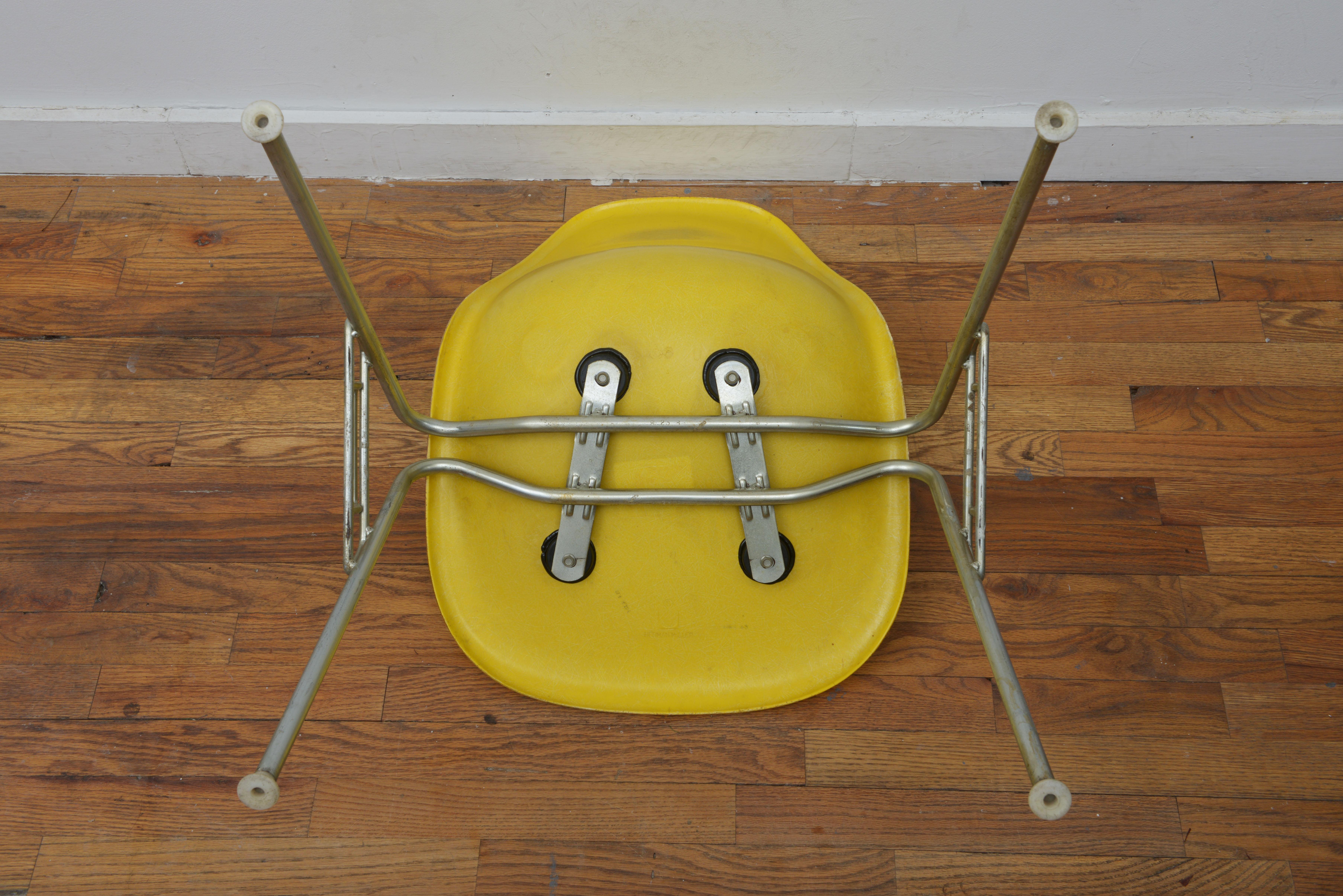 Mid-20th Century Eames for Herman Miller Yellow Dss Fiberglass Chair 1950s 'Signed'