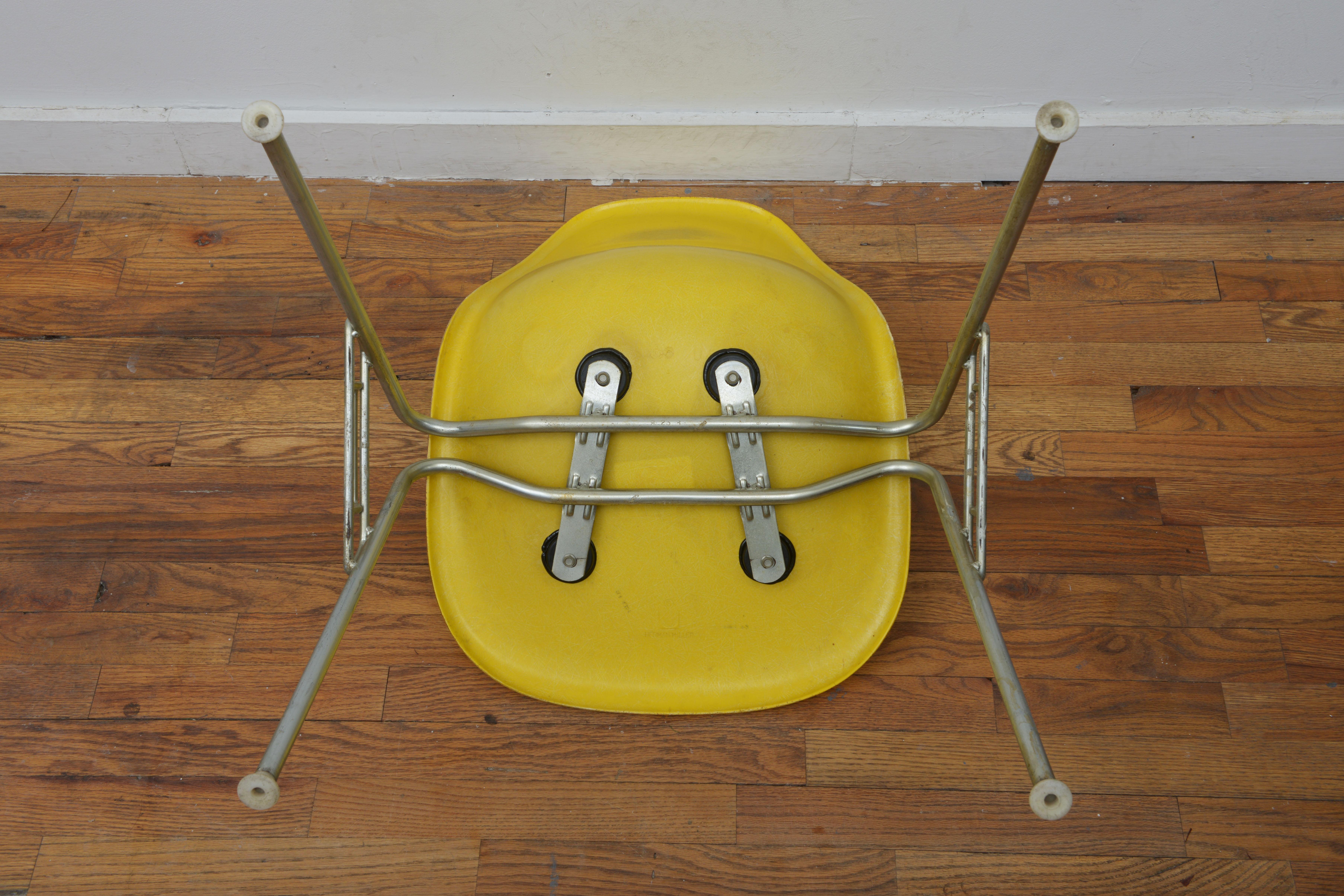 Metal Eames for Herman Miller Yellow Dss Fiberglass Chair 1950s 'Signed'