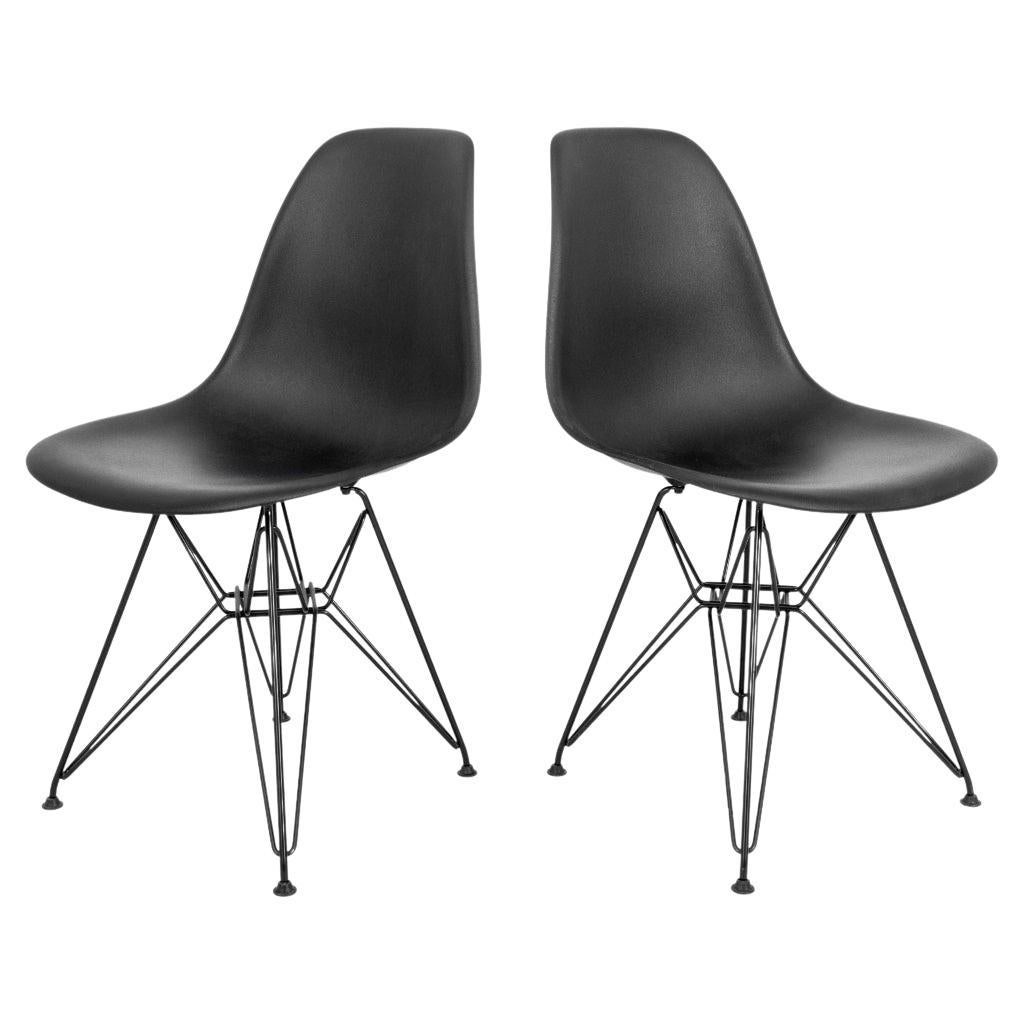 Eames for Miller Black Shell Side Chairs, Pair