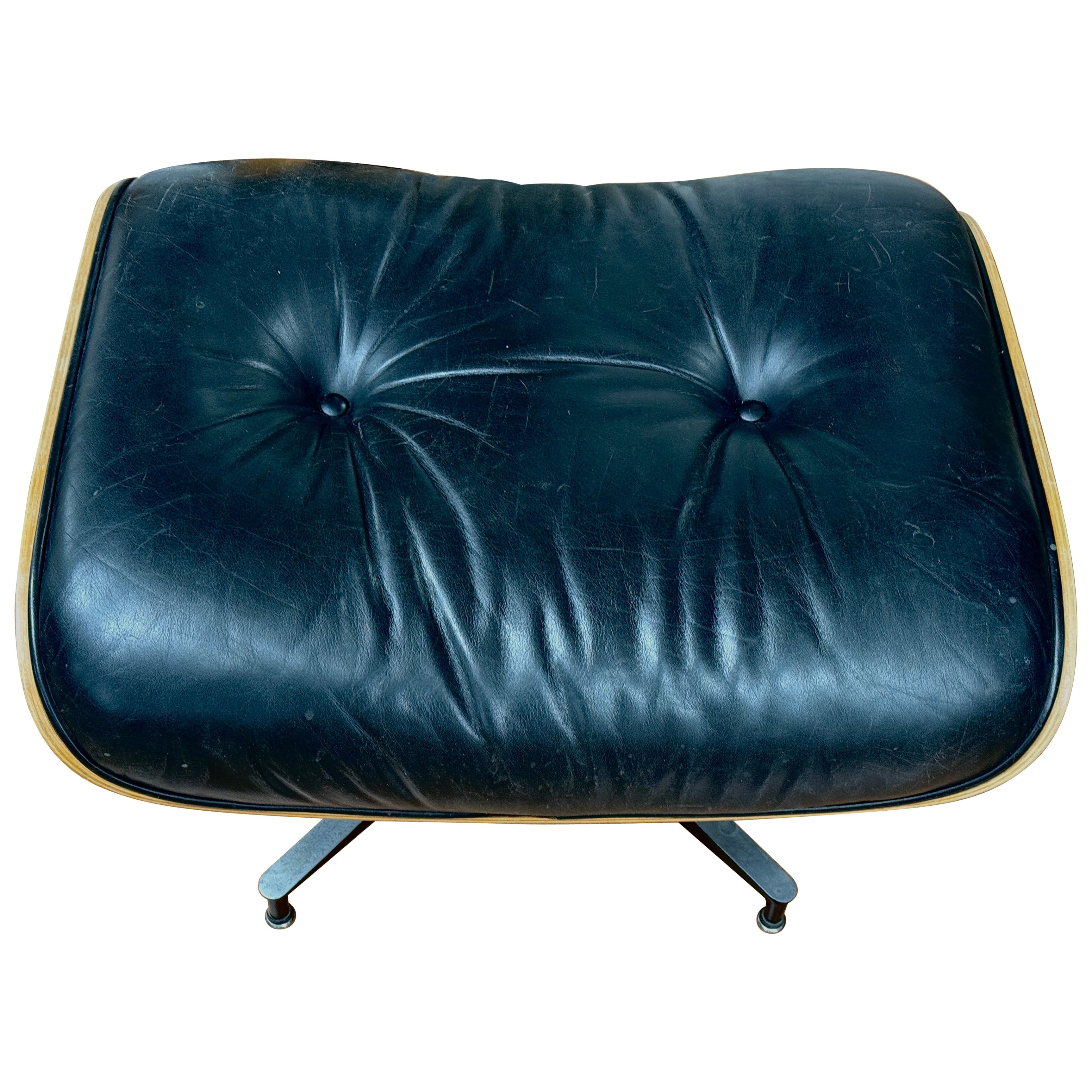 Eames Herman Miller 671 Ottoman in Black Leather and Cherry