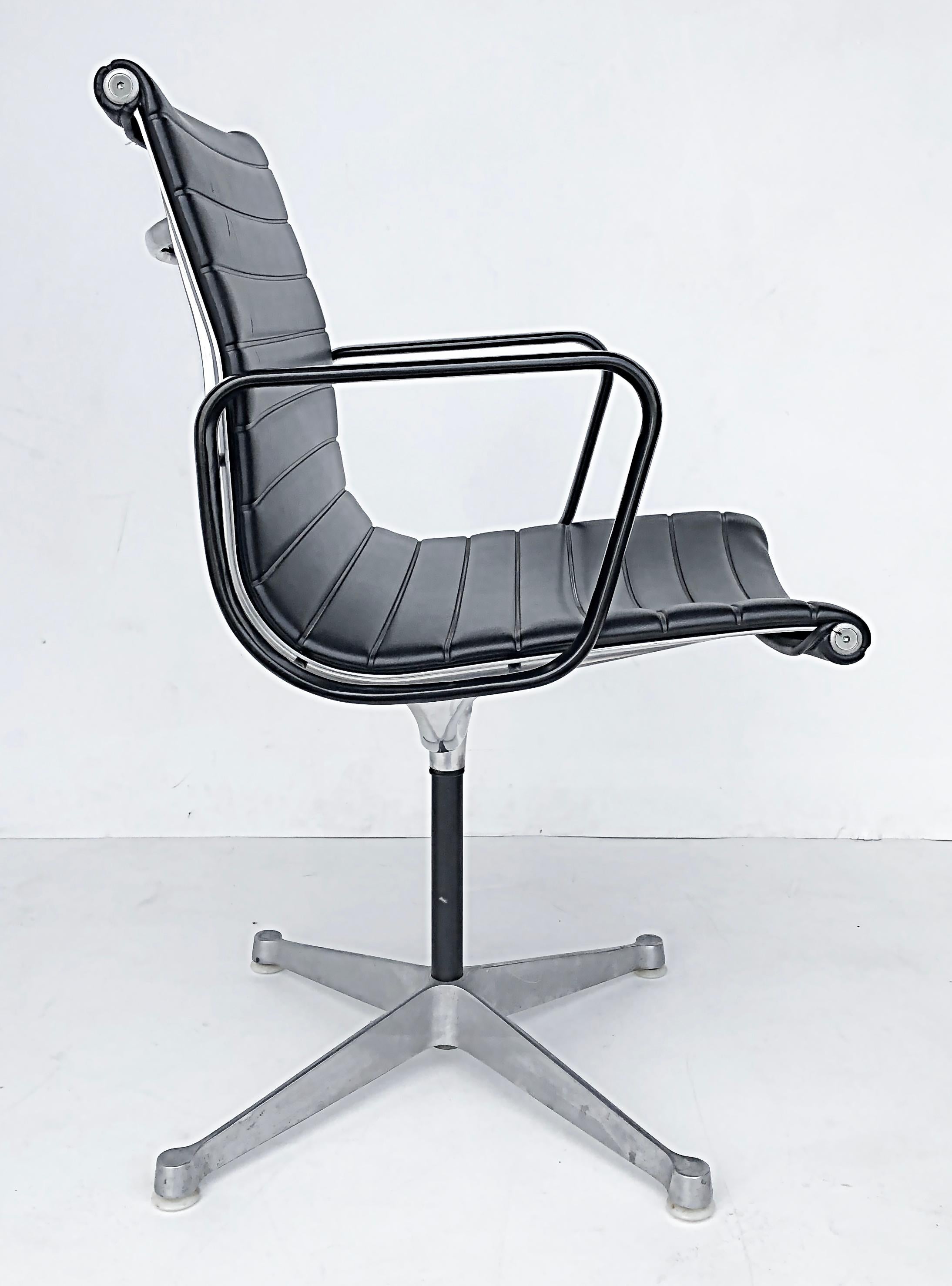 Eames Herman Miller Aluminum Group EA108 Swivel Chairs, Leather In Good Condition In Miami, FL