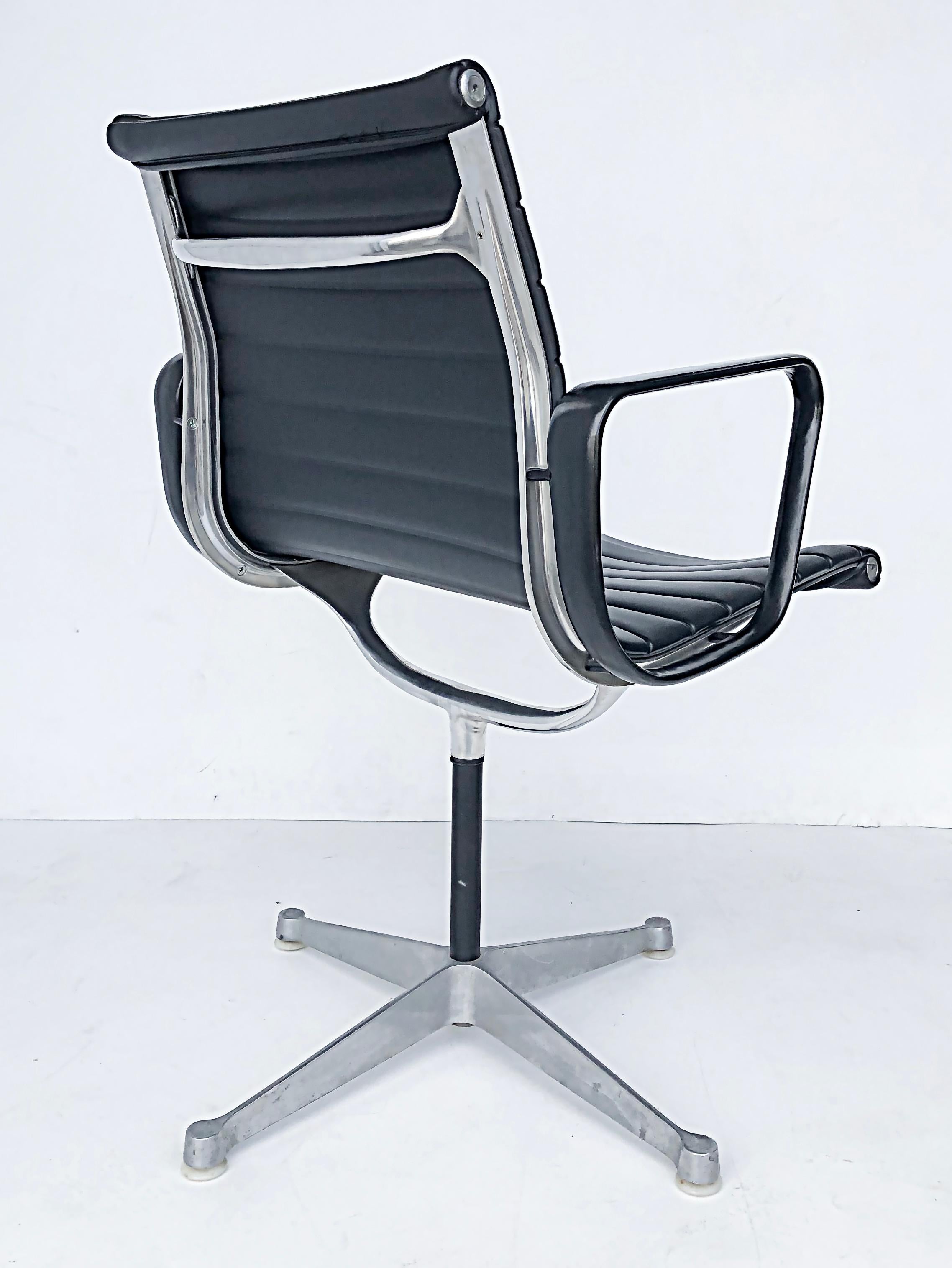 20th Century Eames Herman Miller Aluminum Group EA108 Swivel Chairs, Leather