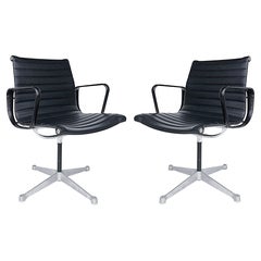Eames Herman Miller Aluminum Group EA108 Swivel Chairs, Leather