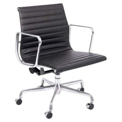 Eames Herman Miller Black Leather Office Chair Thin Pad Aluminum Group