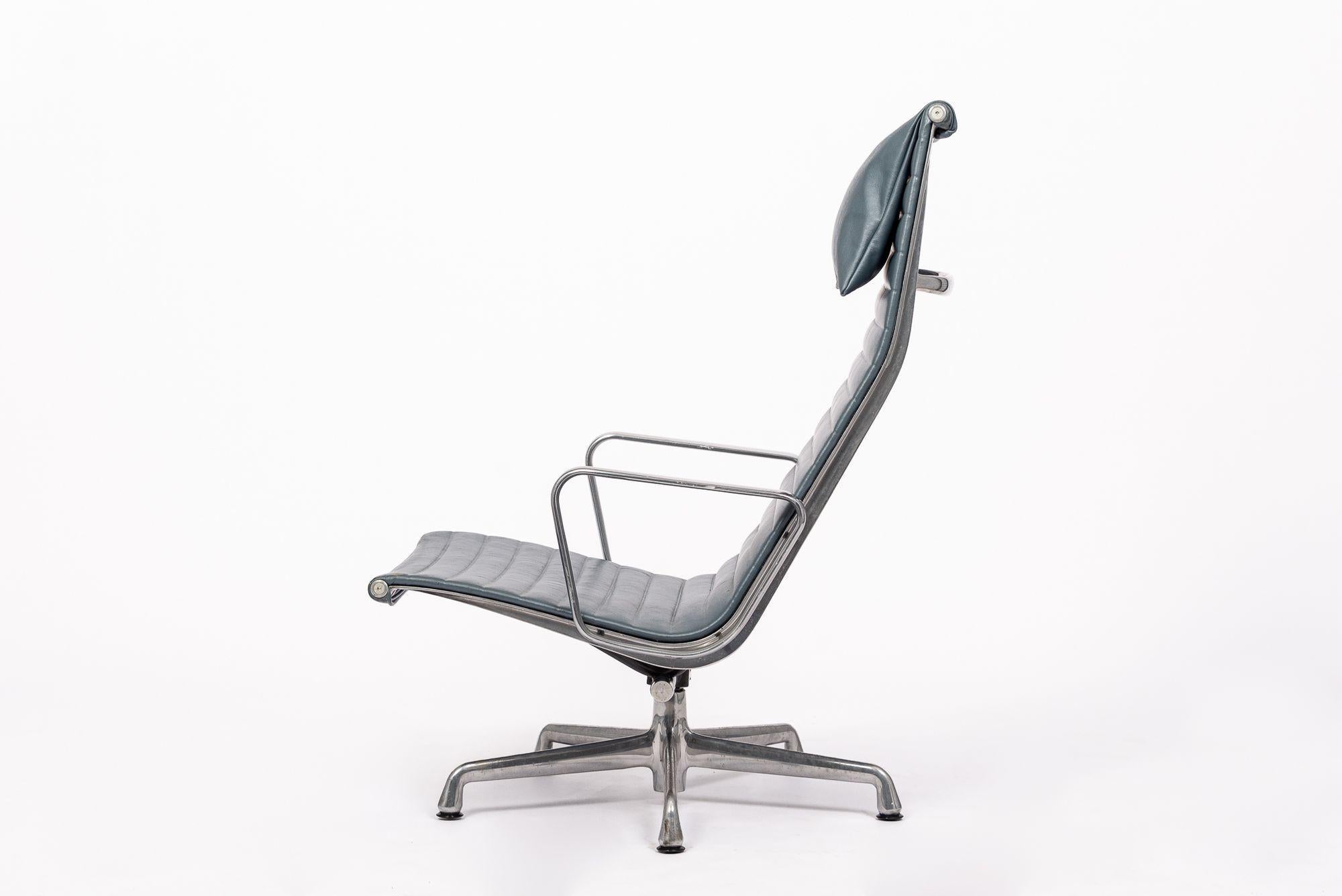 Eames Herman Miller Blue Gray Leather Office Lounge Chair - 2 Available For Sale 6