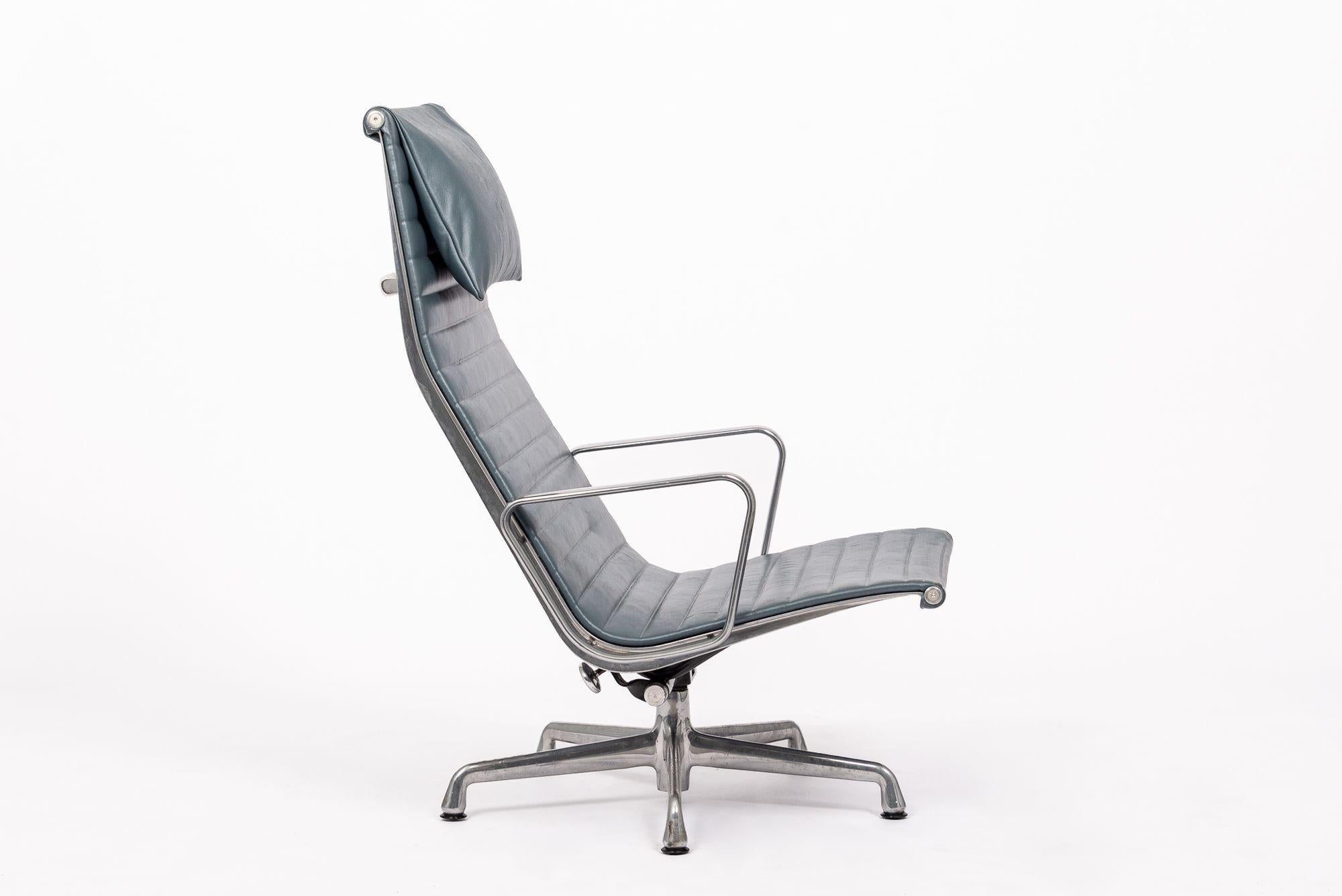 American Eames Herman Miller Blue Gray Leather Office Lounge Chair - 2 Available For Sale