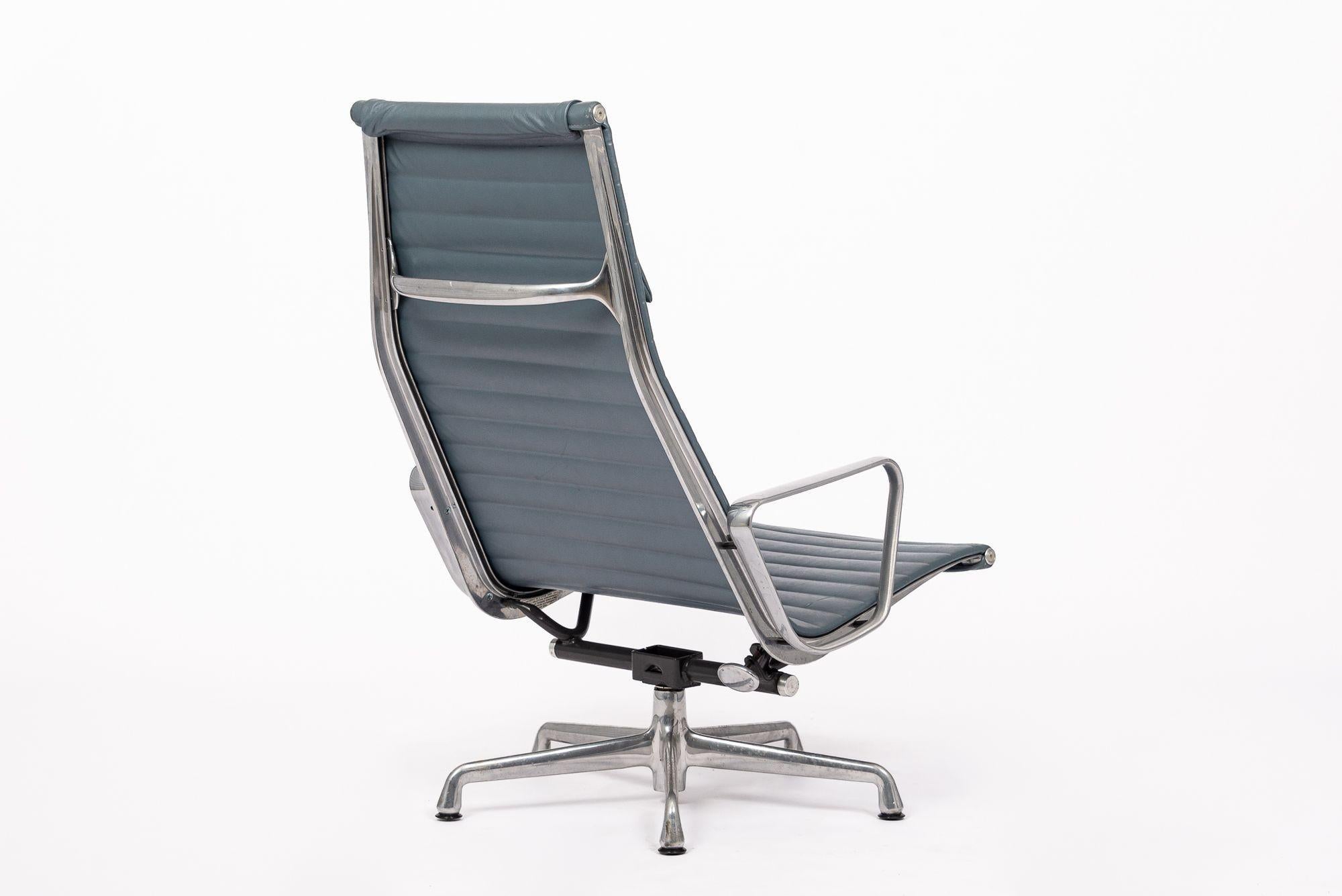 Eames Herman Miller Blue Gray Leather Office Lounge Chair - 2 Available In Good Condition For Sale In Detroit, MI