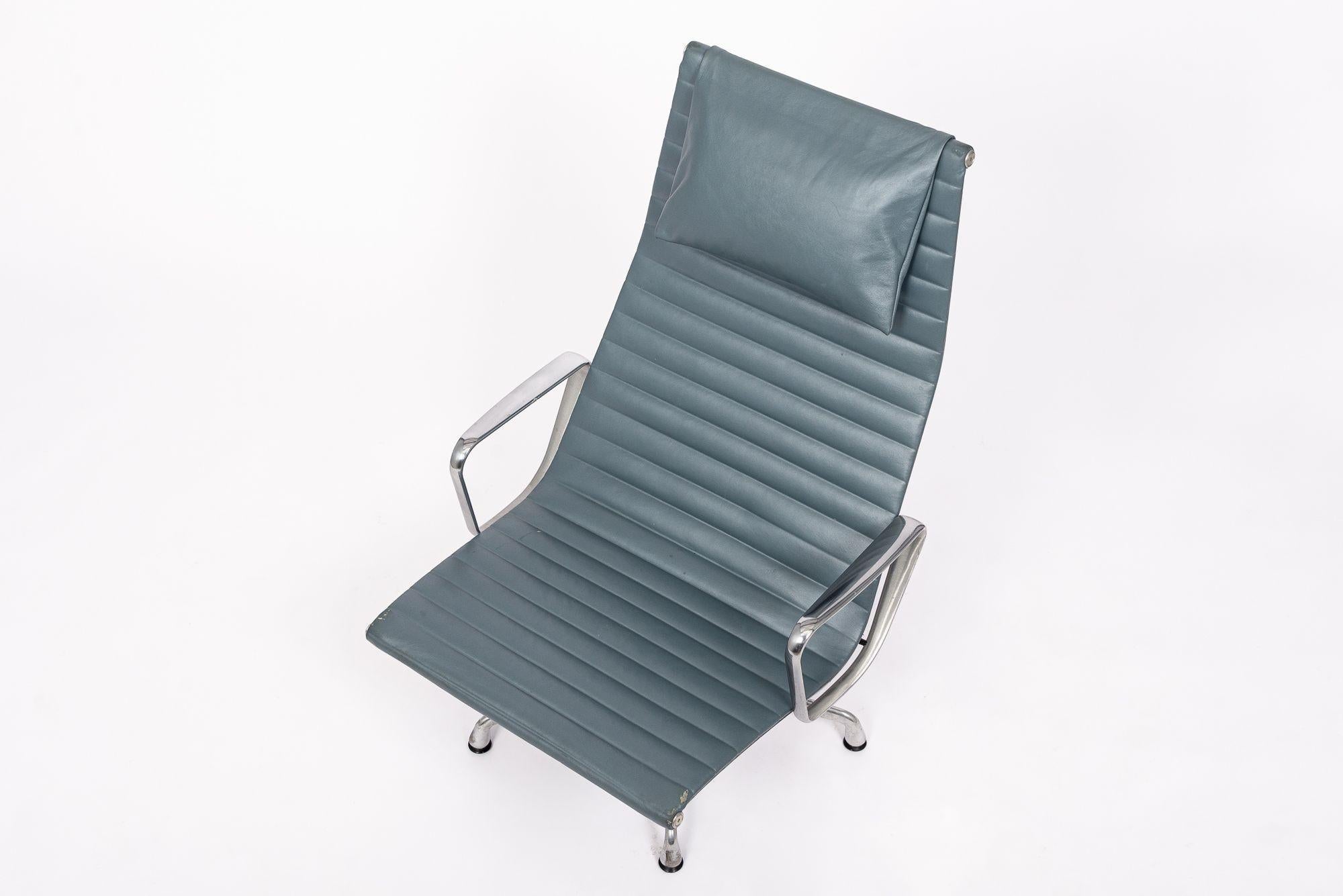 Aluminum Eames Herman Miller Blue Gray Leather Office Lounge Chair - 2 Available For Sale