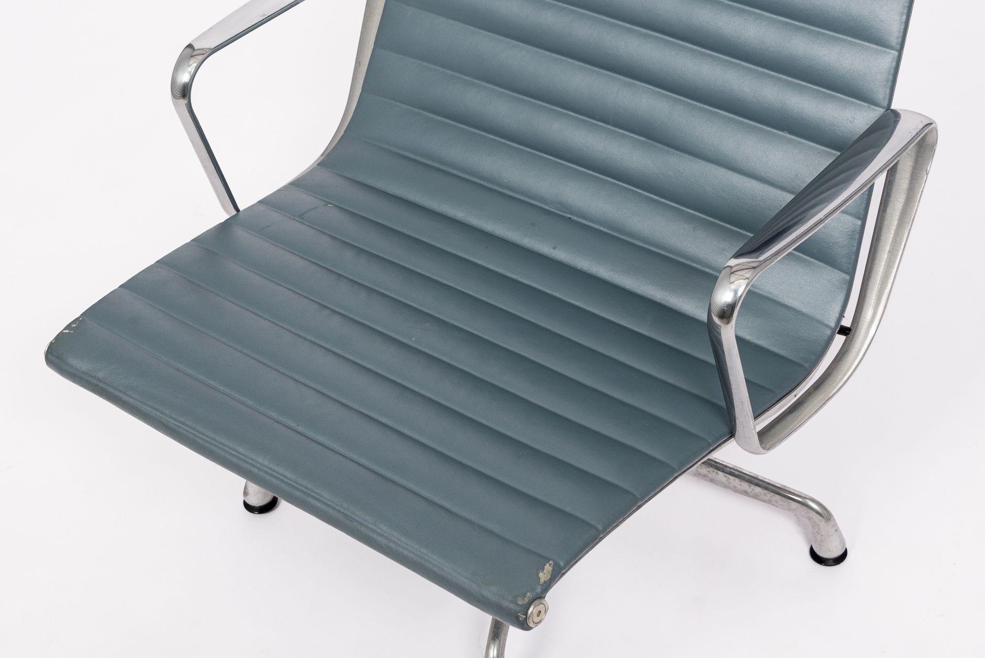 Eames Herman Miller Blue Gray Leather Office Lounge Chair - 2 Available For Sale 1