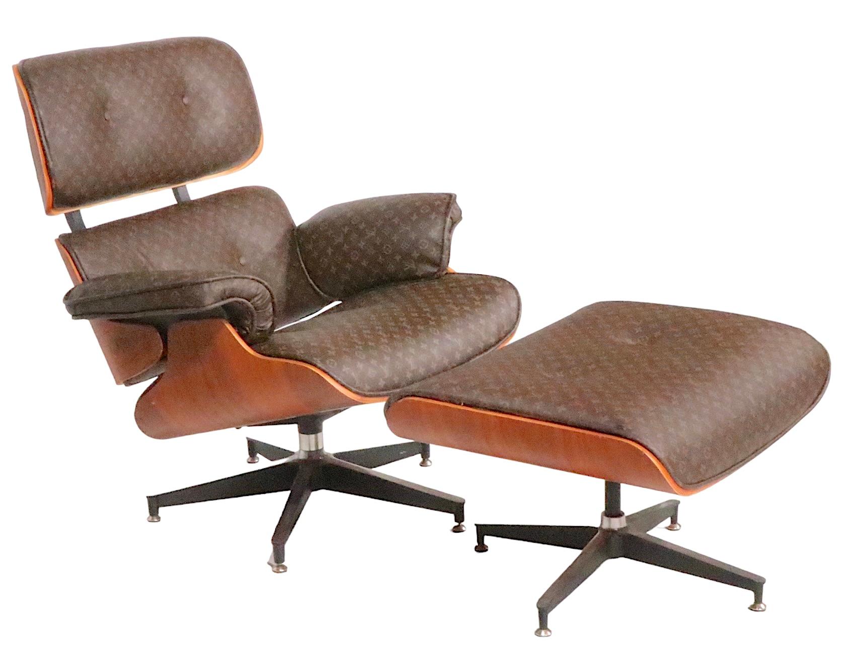 Metal Eames Herman Miller Contura 670/671 Chair and Ottoman in Louis Vuitton Fabric For Sale