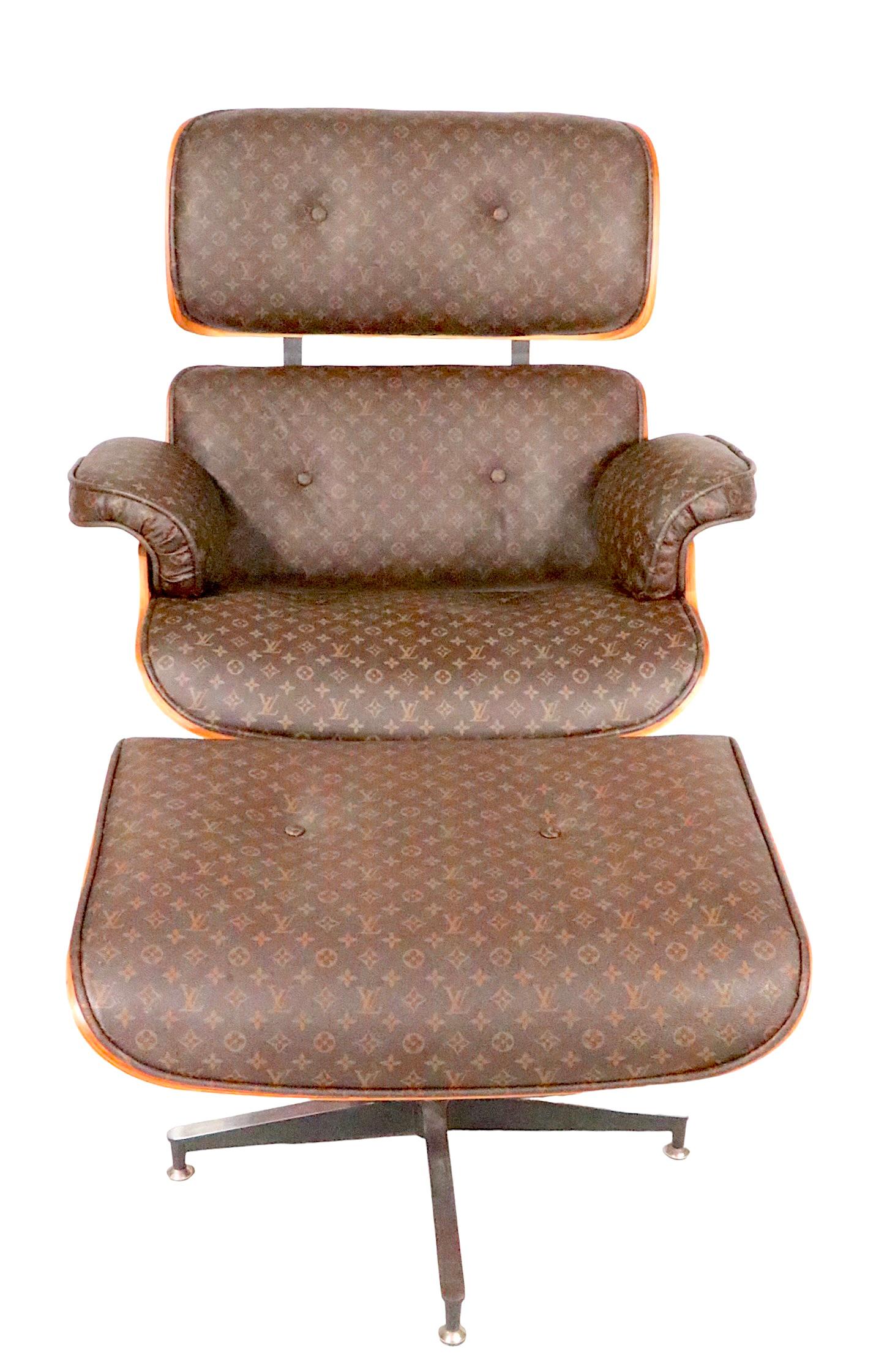 Eames Herman Miller Contura 670/671 Chair and Ottoman in Louis Vuitton Fabric For Sale 2