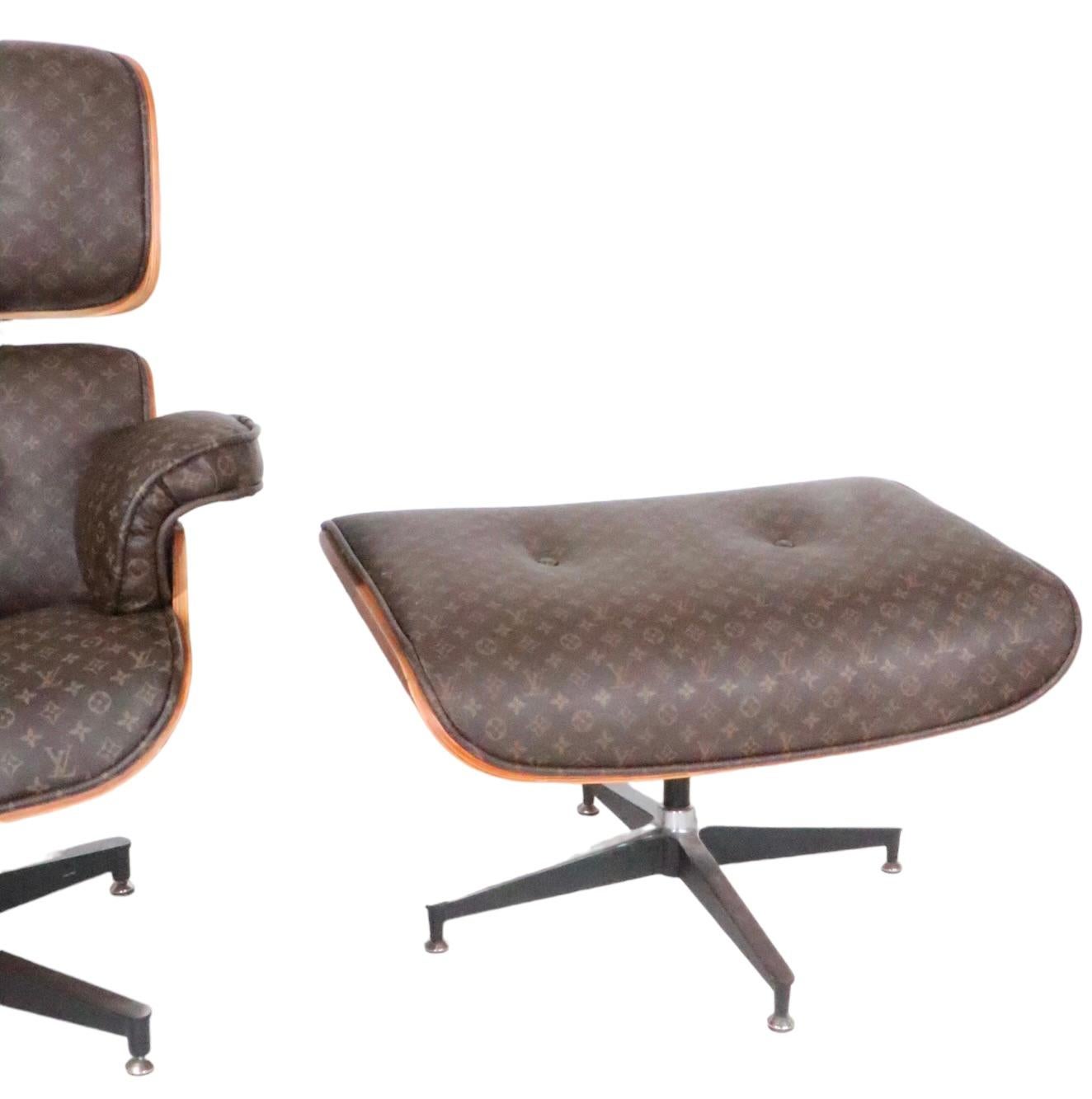Mid-Century Modern Eames Herman Miller Contura 670/671 Chair and Ottoman in Louis Vuitton Fabric For Sale