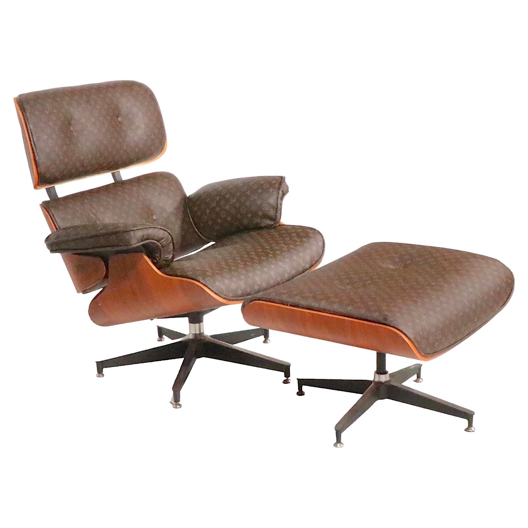 Eames Herman Miller Contura 670/671 Chair and Ottoman in Louis Vuitton Fabric