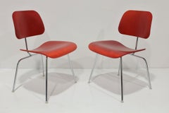 Eames Herman Miller DCM Chairs in Red Stained Birch
