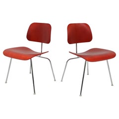 Eames Herman Miller DCM Chairs in Red Stained Birch