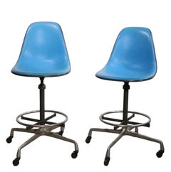 Eames Herman Miller Drafting Stool Vinyl and Fiberglass Seat Aluminum Base