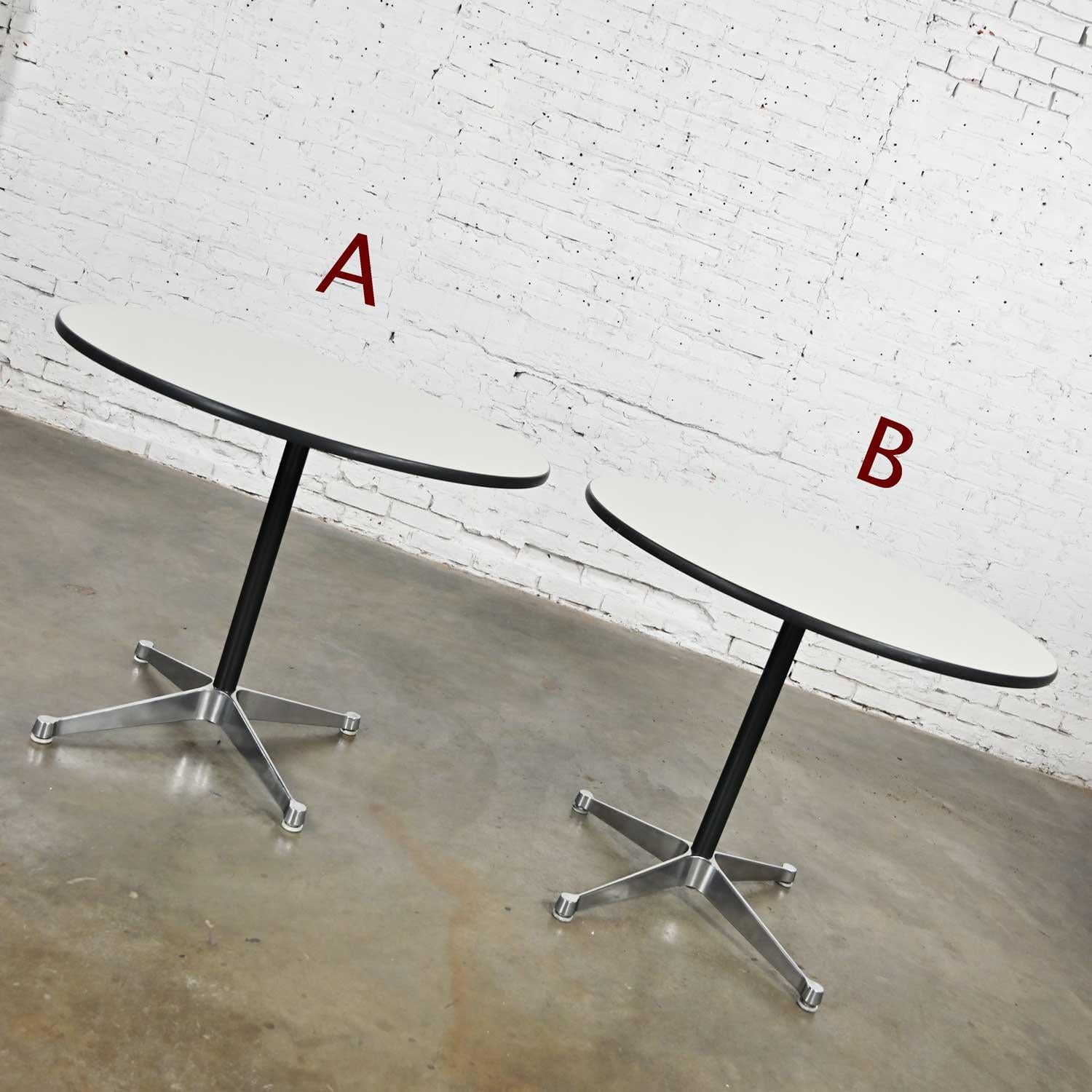 Mid-Century Modern Eames Herman Miller MCM Aluminum Group Tables Contract Base Black & White  For Sale
