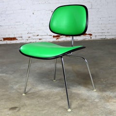 Eames Herman Miller Padded EC-127 DCM Chair in Black with Kelly Green Naugahyde