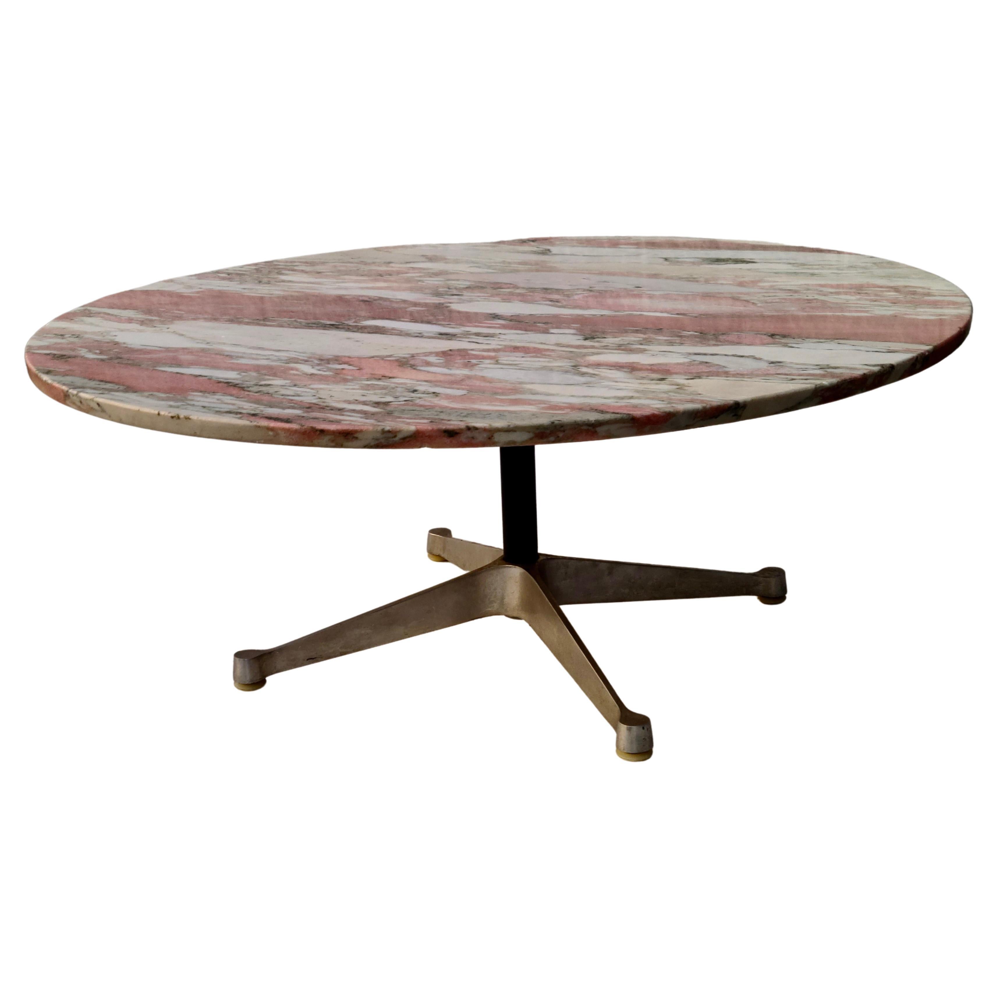 Mid-20th Century Eames Herman Miller Pink Marble Aluminum Group Coffee Table.