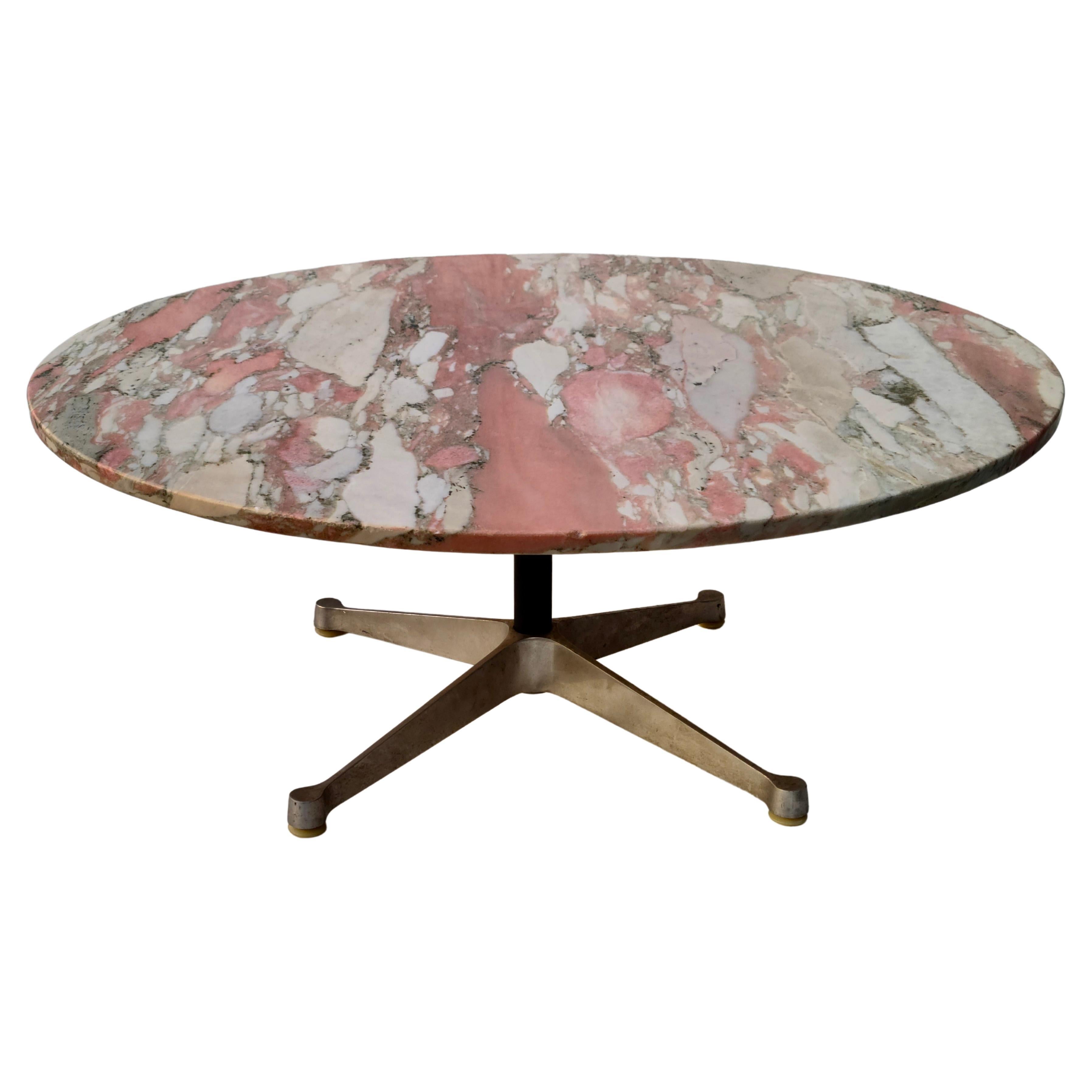 Eames Herman Miller Pink Marble Aluminum Group Coffee Table.