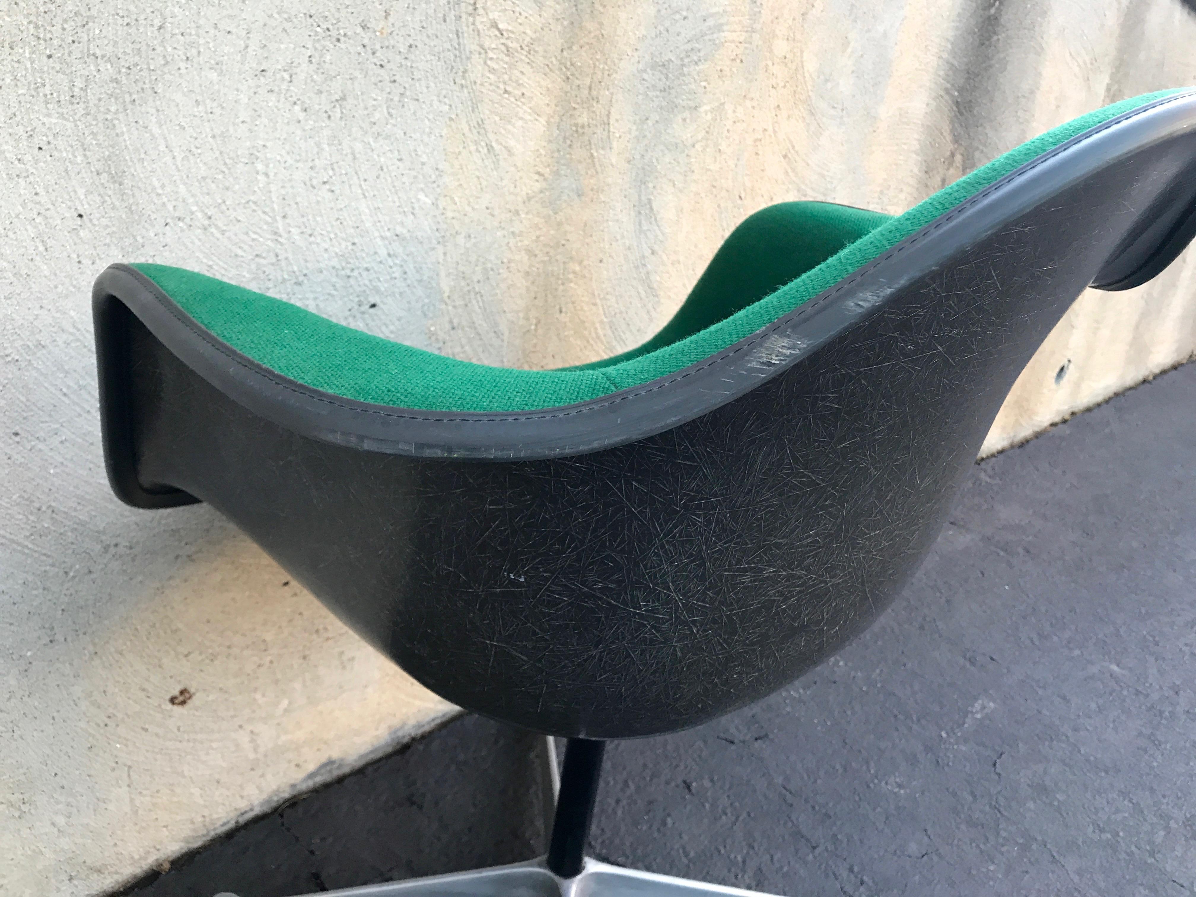 Late 20th Century Eames Herman Miller Shell Chair with Rare Green Fabric and Swivel Base For Sale